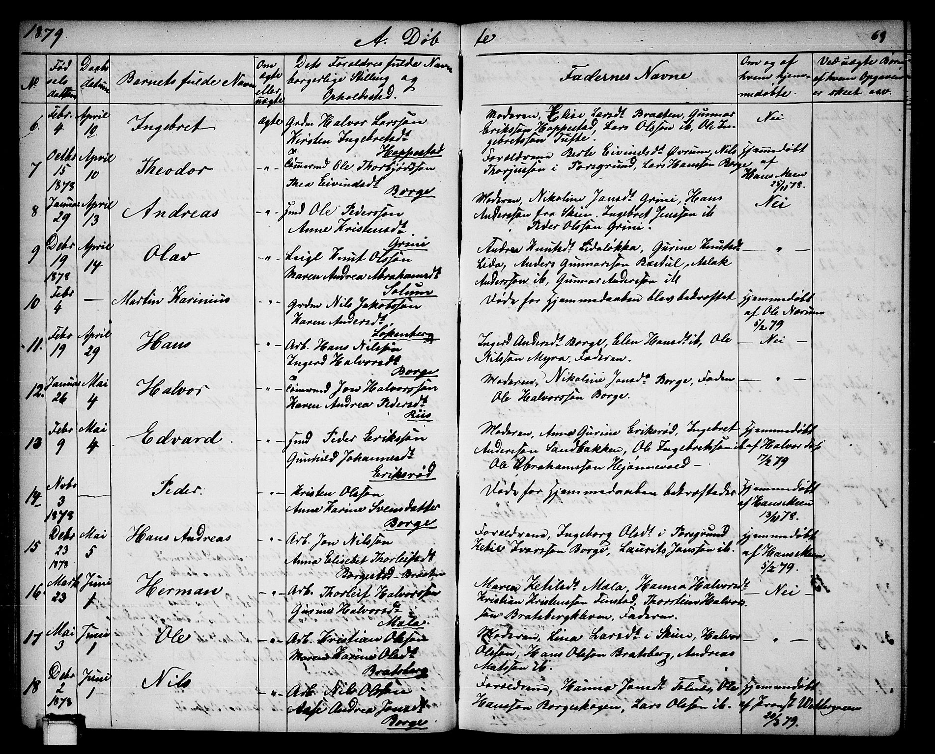 Gjerpen kirkebøker, SAKO/A-265/G/Ga/L0001: Parish register (copy) no. I 1, 1864-1882, p. 69