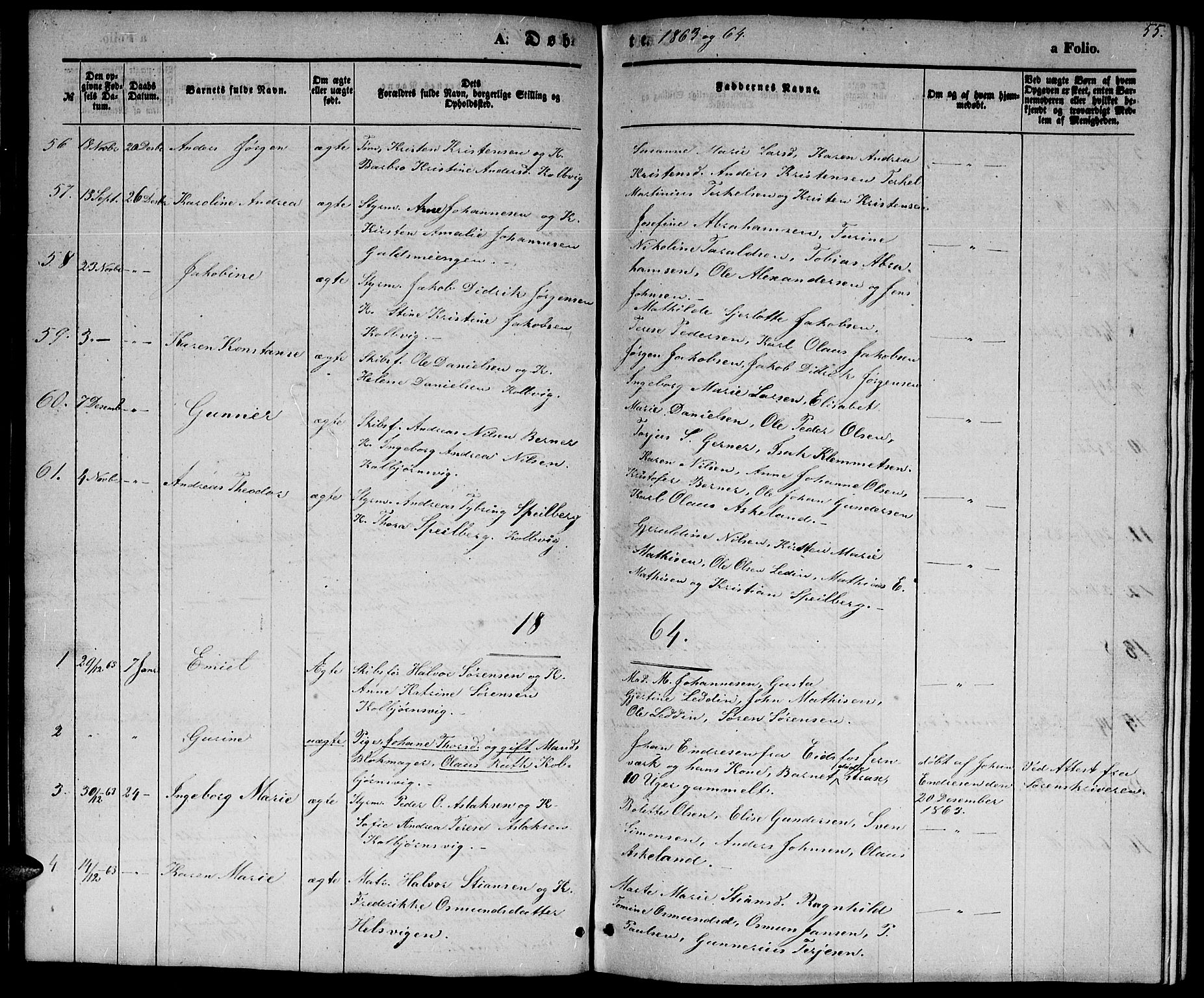 Hisøy sokneprestkontor, SAK/1111-0020/F/Fb/L0001: Parish register (copy) no. B 1, 1849-1872, p. 55