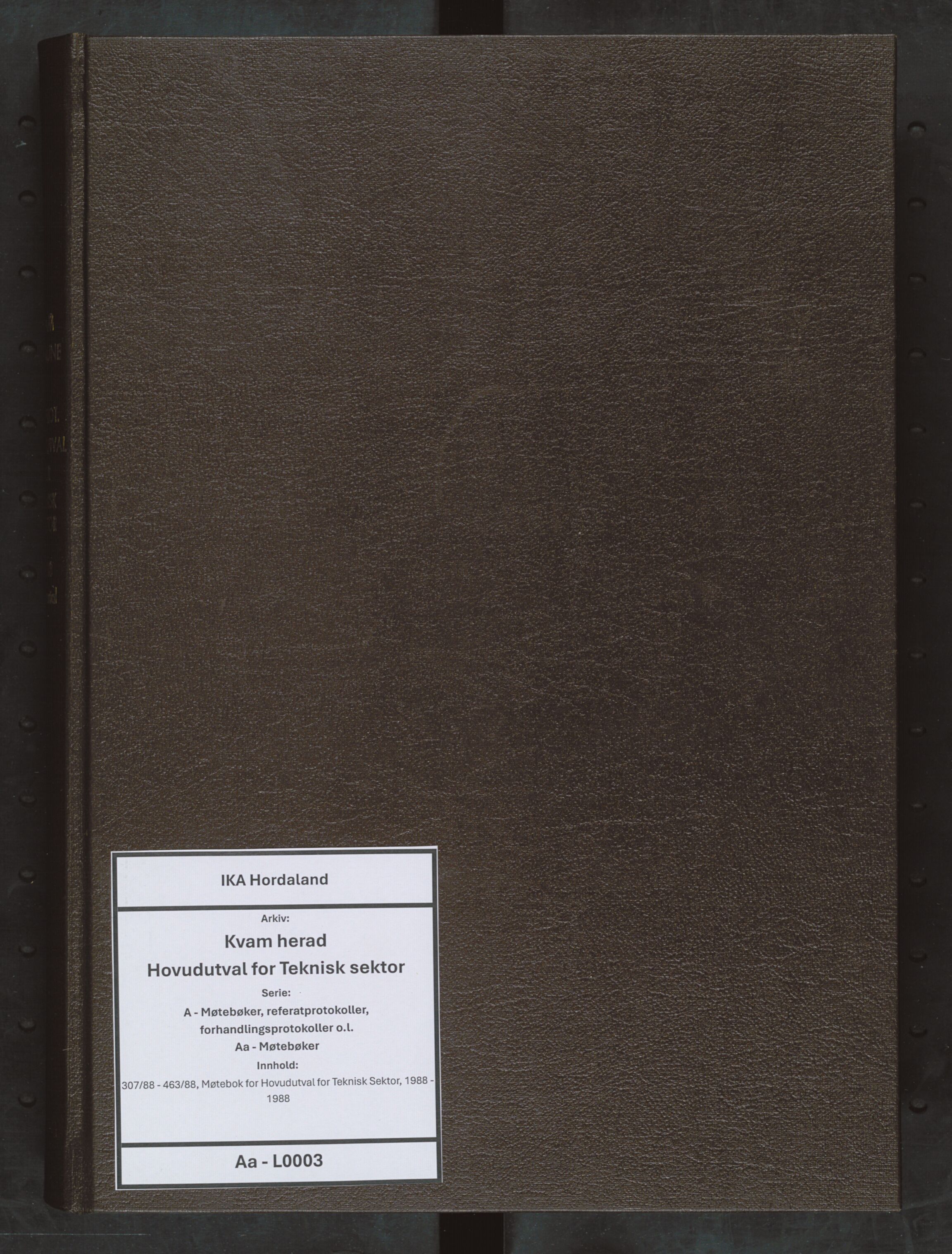 Kvam herad. Hovudutval for Teknisk sektor, IKAH/1238-513.1/A/Aa/L0003: Møtebok for Hovudutval for Teknisk Sektor, 1988