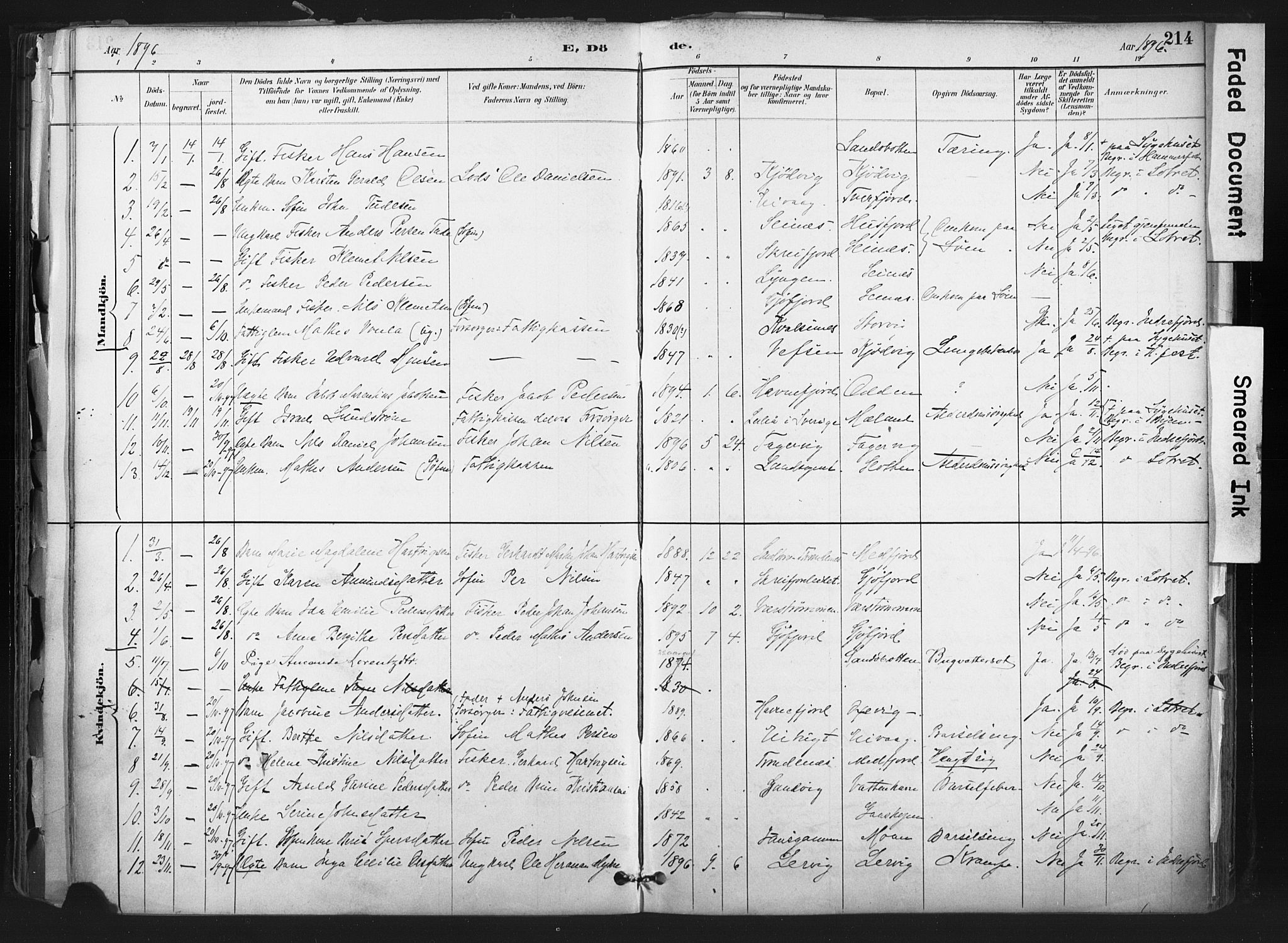 Hammerfest sokneprestkontor, SATØ/S-1347: Parish register (official) no. 11 /1, 1885-1897, p. 214