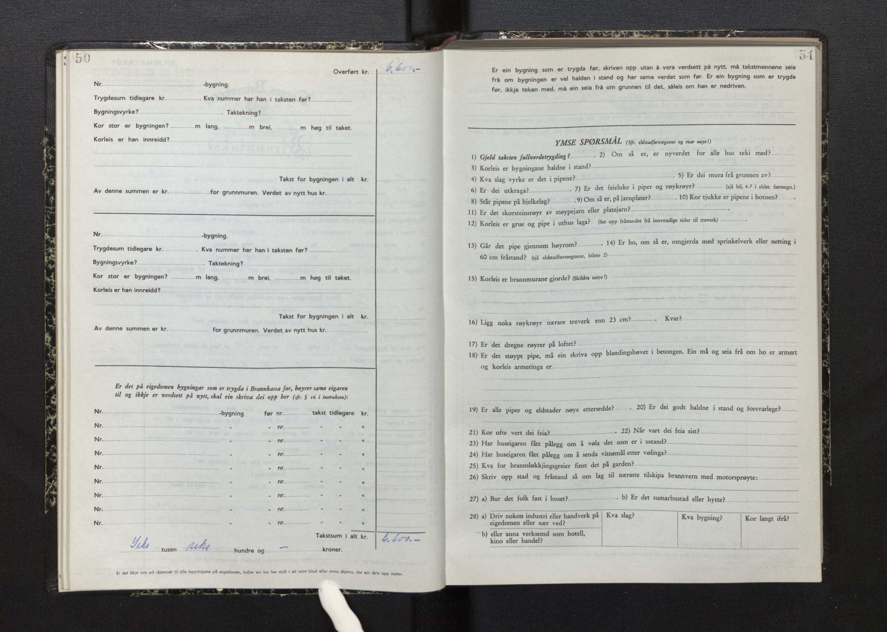 Lensmannen i Askvoll, AV/SAB-A-26301/0012/L0006: Branntakstprotokoll, skjematakst, 1950-1955, p. 50-51