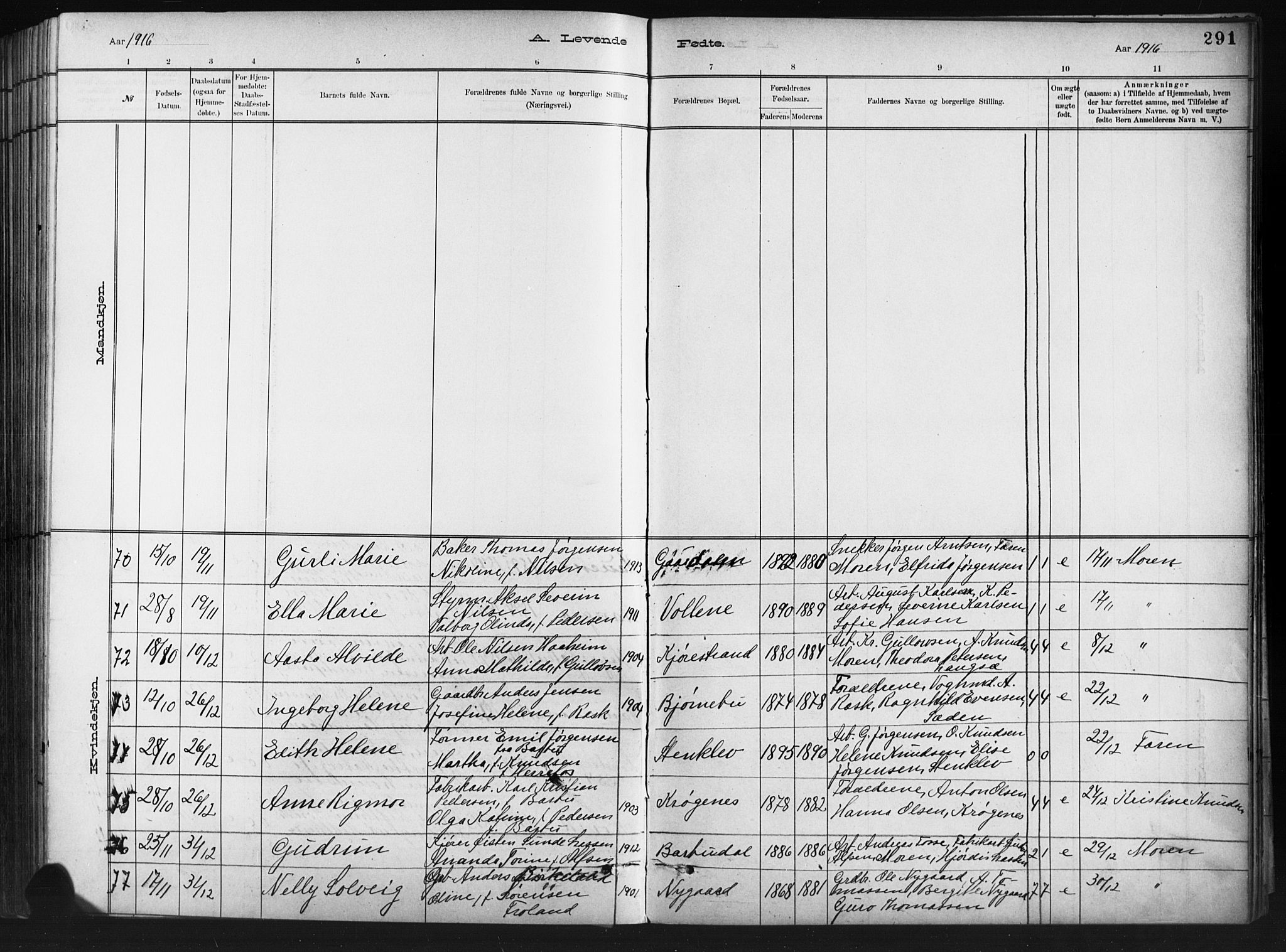 Barbu sokneprestkontor, SAK/1111-0003/F/Fb/L0002: Parish register (copy) no. B 2, 1890-1922, p. 291