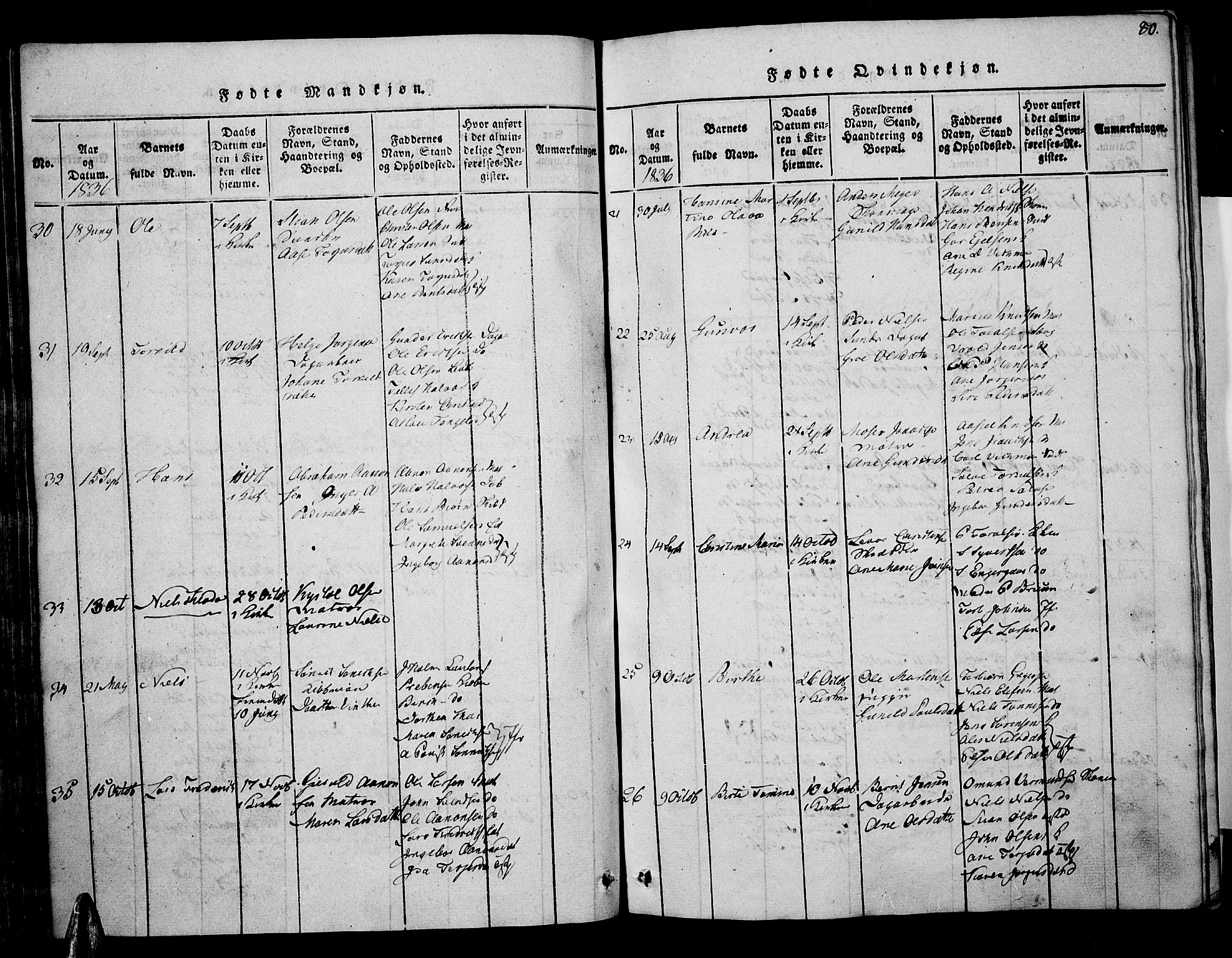Risør sokneprestkontor, SAK/1111-0035/F/Fa/L0002: Parish register (official) no. A 2, 1815-1839, p. 80
