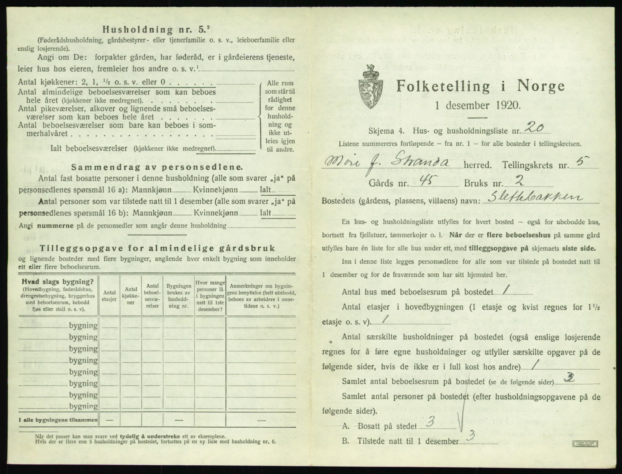 SAT, 1920 census for Stranda, 1920, p. 499