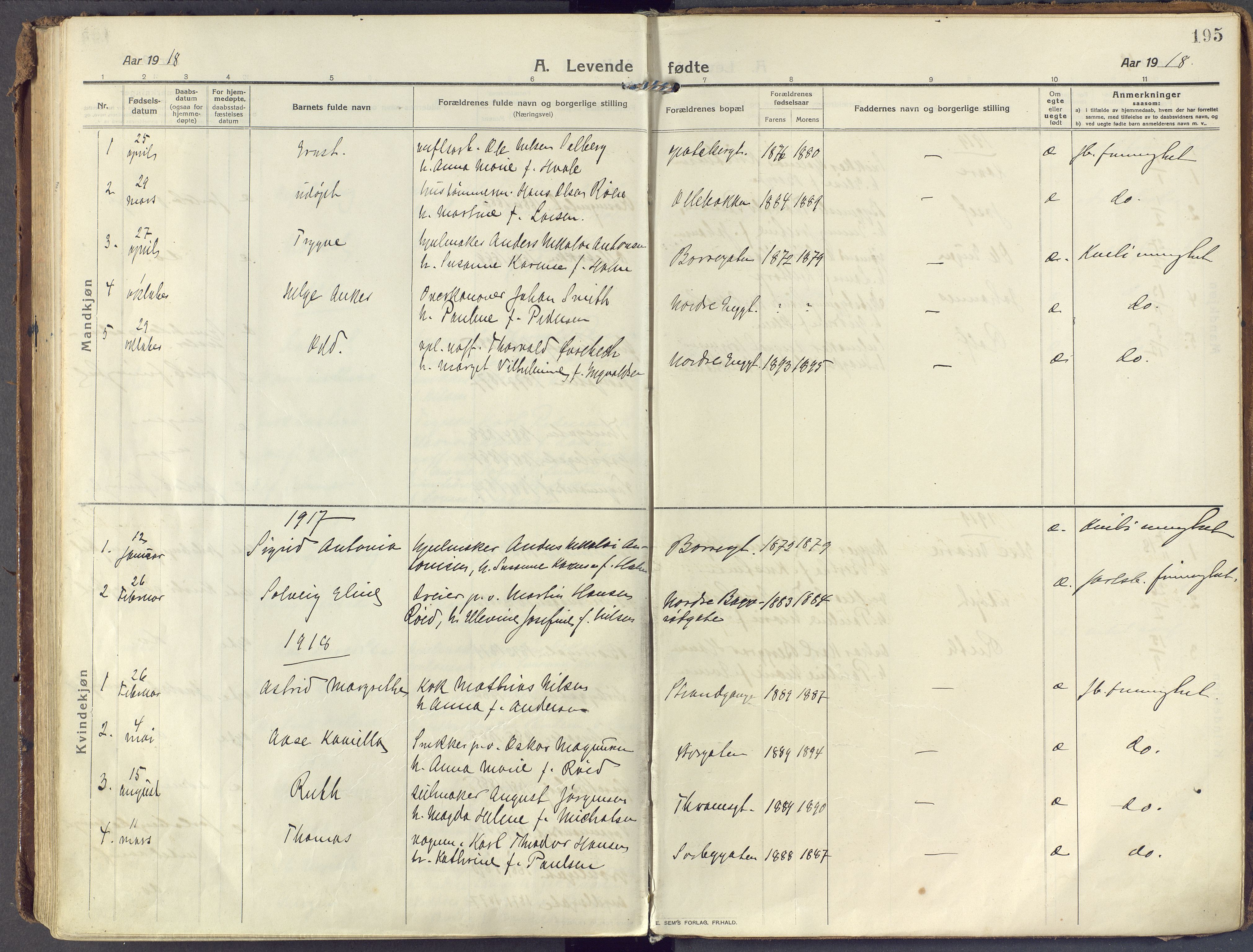 Horten kirkebøker, AV/SAKO-A-348/F/Fa/L0012: Parish register (official) no. 12, 1913-1926, p. 195