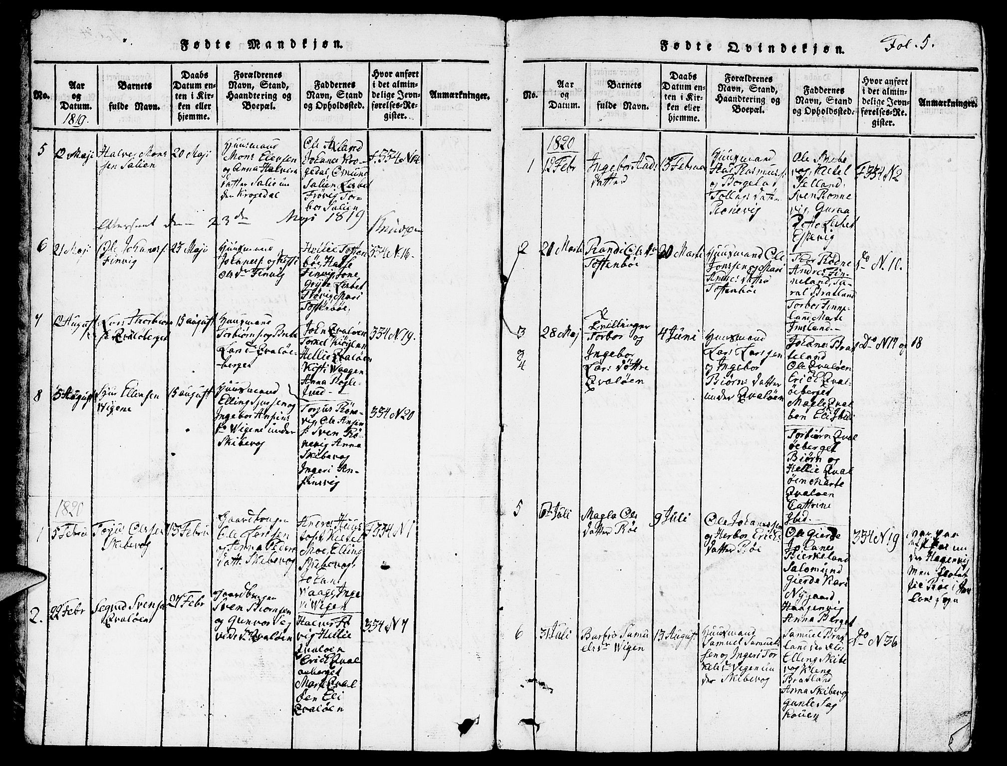 Vikedal sokneprestkontor, SAST/A-101840/01/V: Parish register (copy) no. B 3, 1816-1867, p. 5