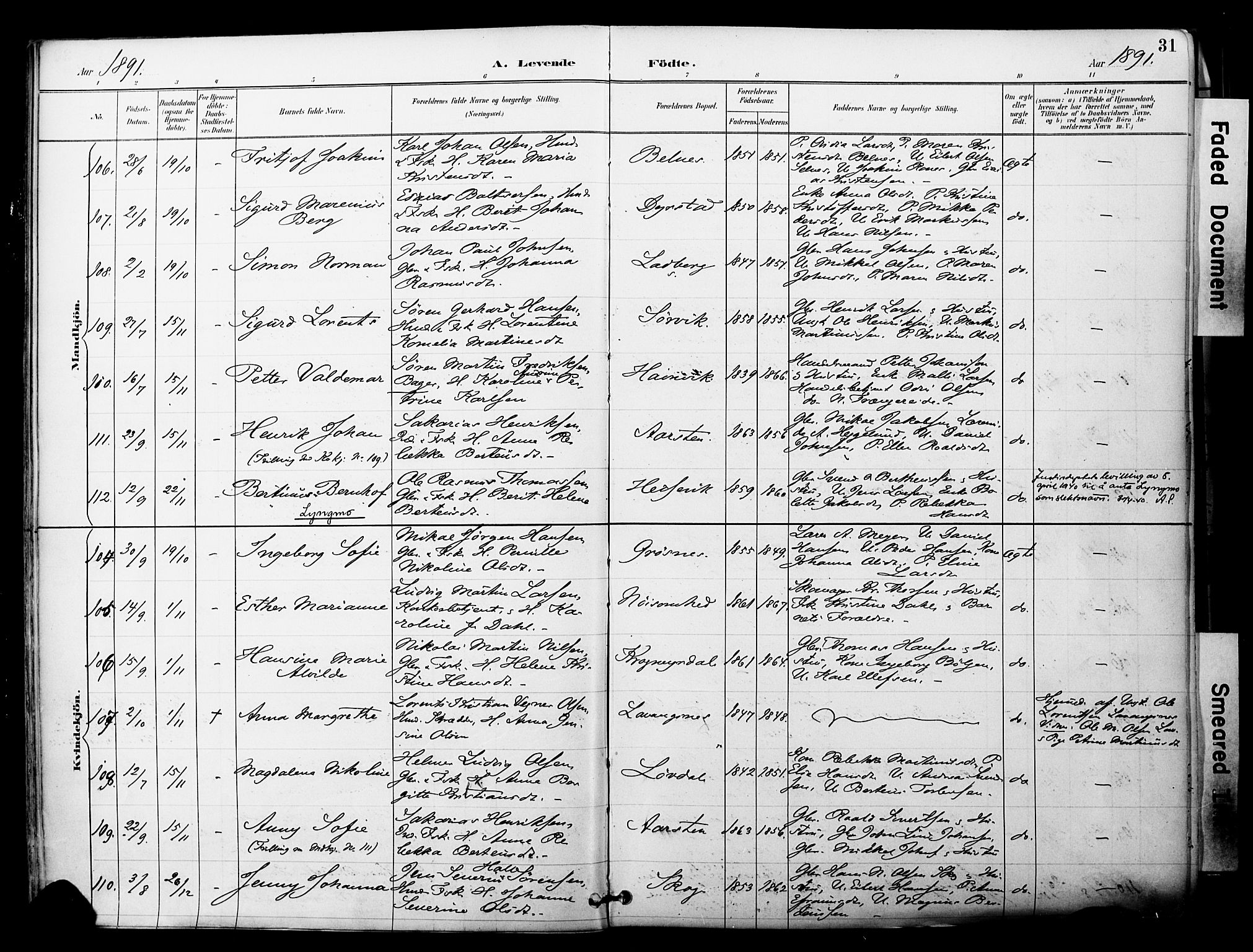 Ibestad sokneprestembete, AV/SATØ-S-0077/H/Ha/Haa/L0012kirke: Parish register (official) no. 12, 1890-1900, p. 31