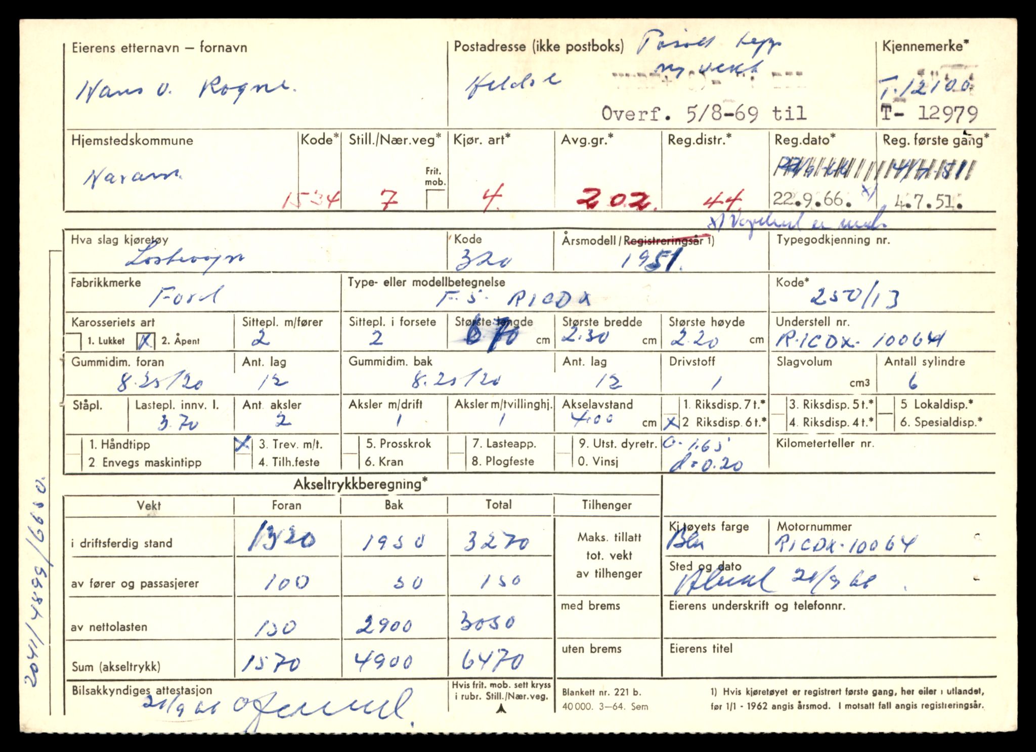Møre og Romsdal vegkontor - Ålesund trafikkstasjon, AV/SAT-A-4099/F/Fe/L0036: Registreringskort for kjøretøy T 12831 - T 13030, 1927-1998, p. 2195