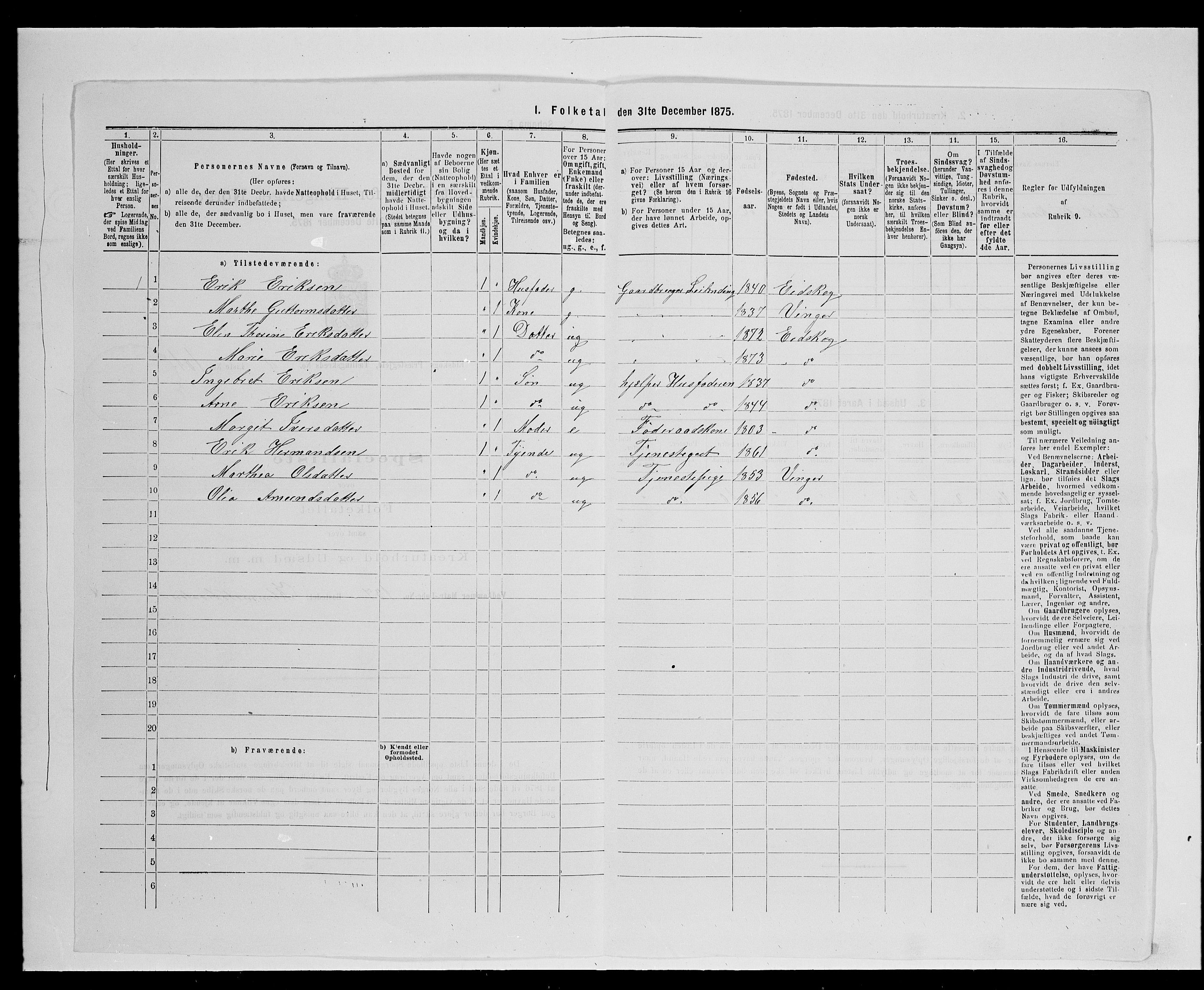 SAH, 1875 census for 0420P Eidskog, 1875, p. 1720