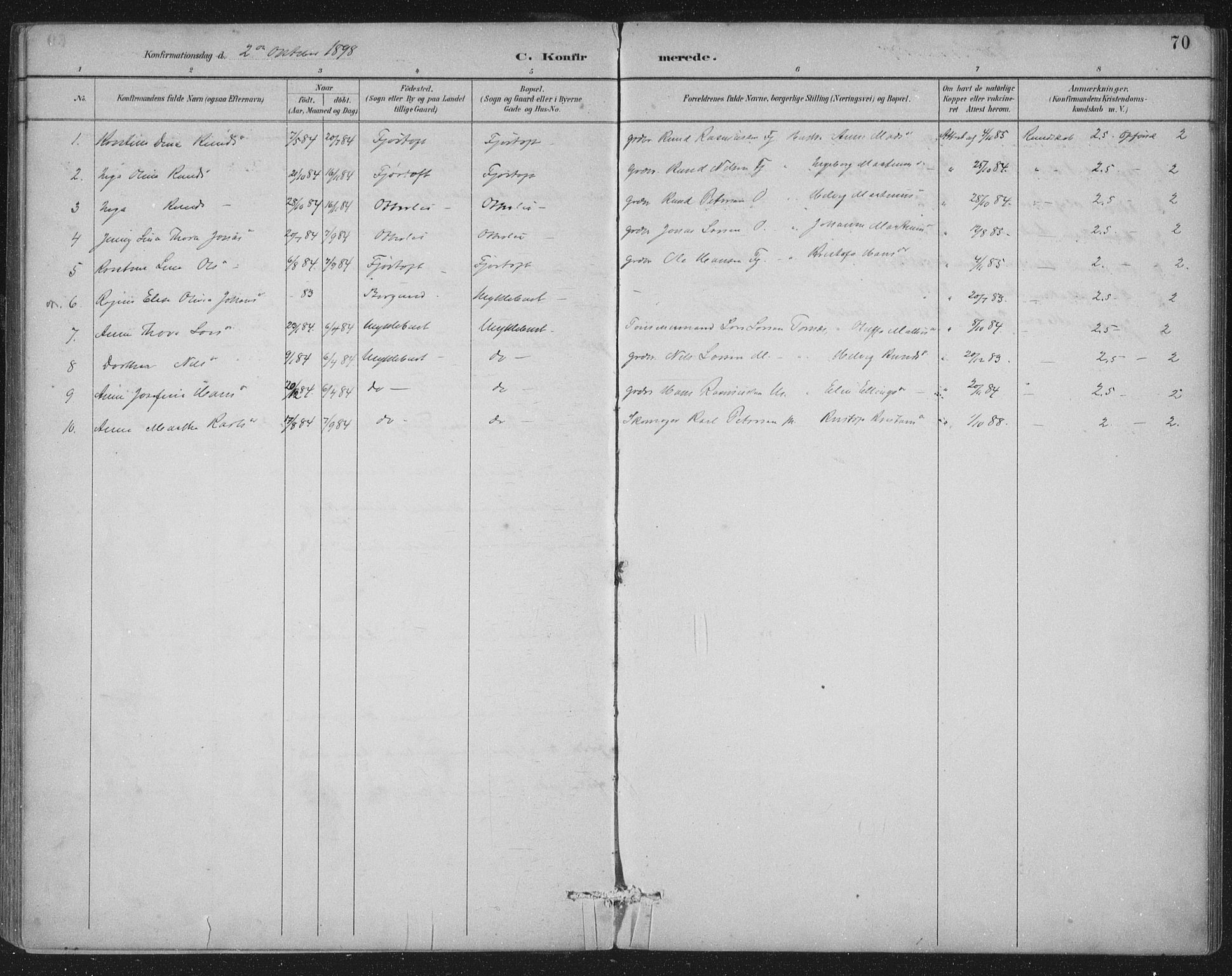 Ministerialprotokoller, klokkerbøker og fødselsregistre - Møre og Romsdal, SAT/A-1454/538/L0522: Parish register (official) no. 538A01, 1884-1913, p. 70