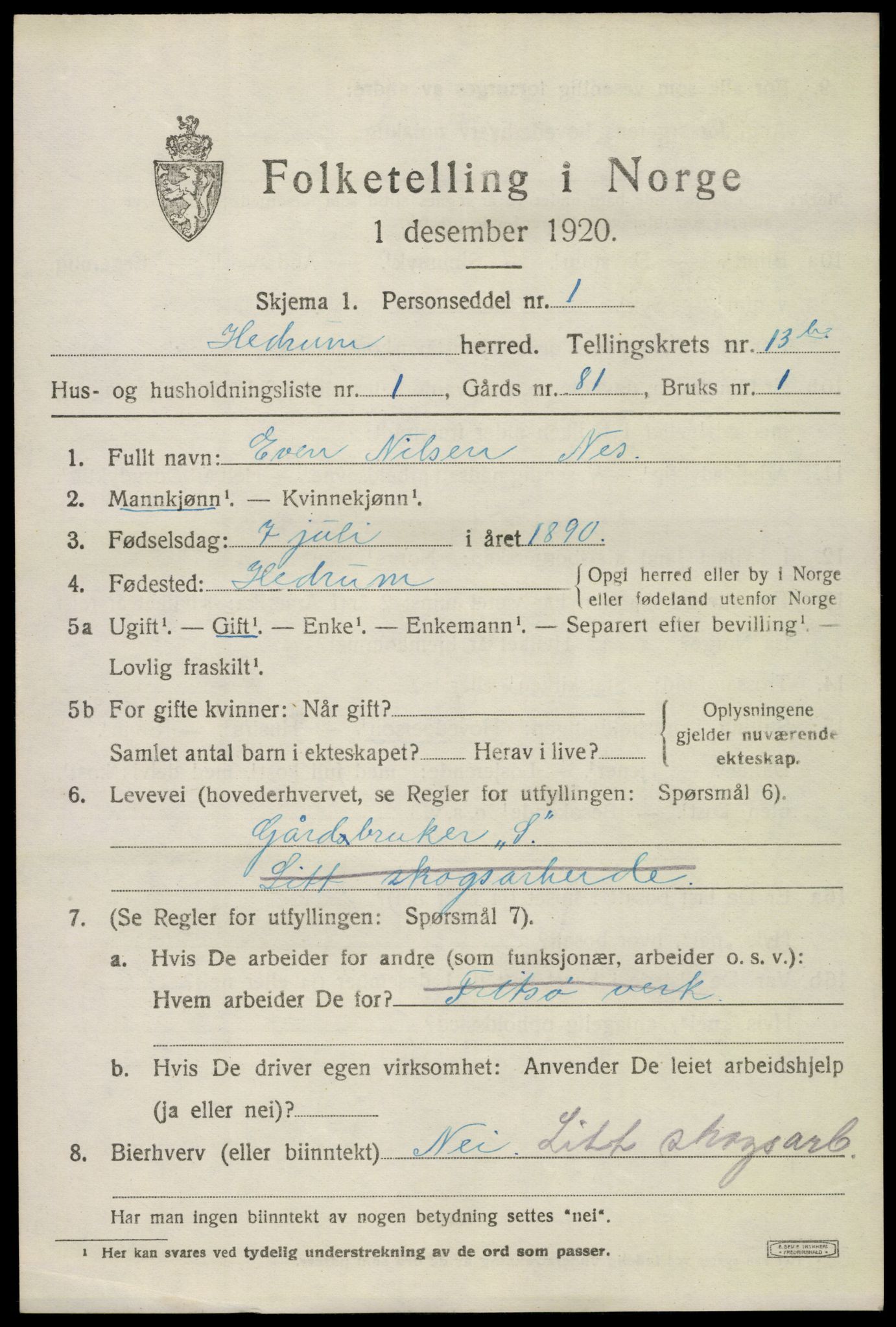 SAKO, 1920 census for Hedrum, 1920, p. 8811