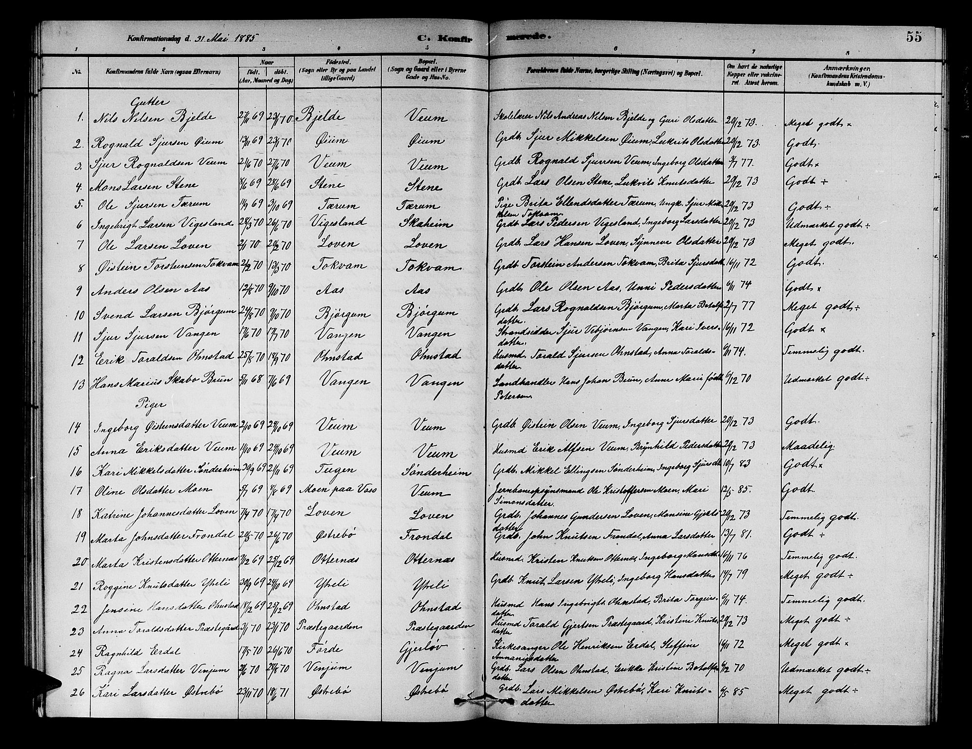 Aurland sokneprestembete, SAB/A-99937/H/Hb/Hba/L0002: Parish register (copy) no. A 2, 1880-1895, p. 55