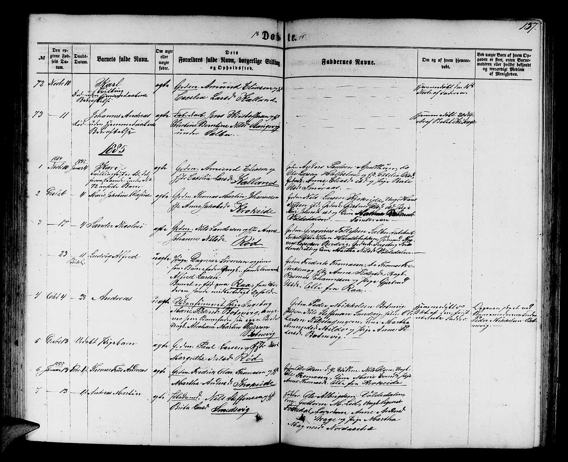 Fana Sokneprestembete, SAB/A-75101/H/Hab/Habb/L0003: Parish register (copy) no. B 3, 1861-1888, p. 137