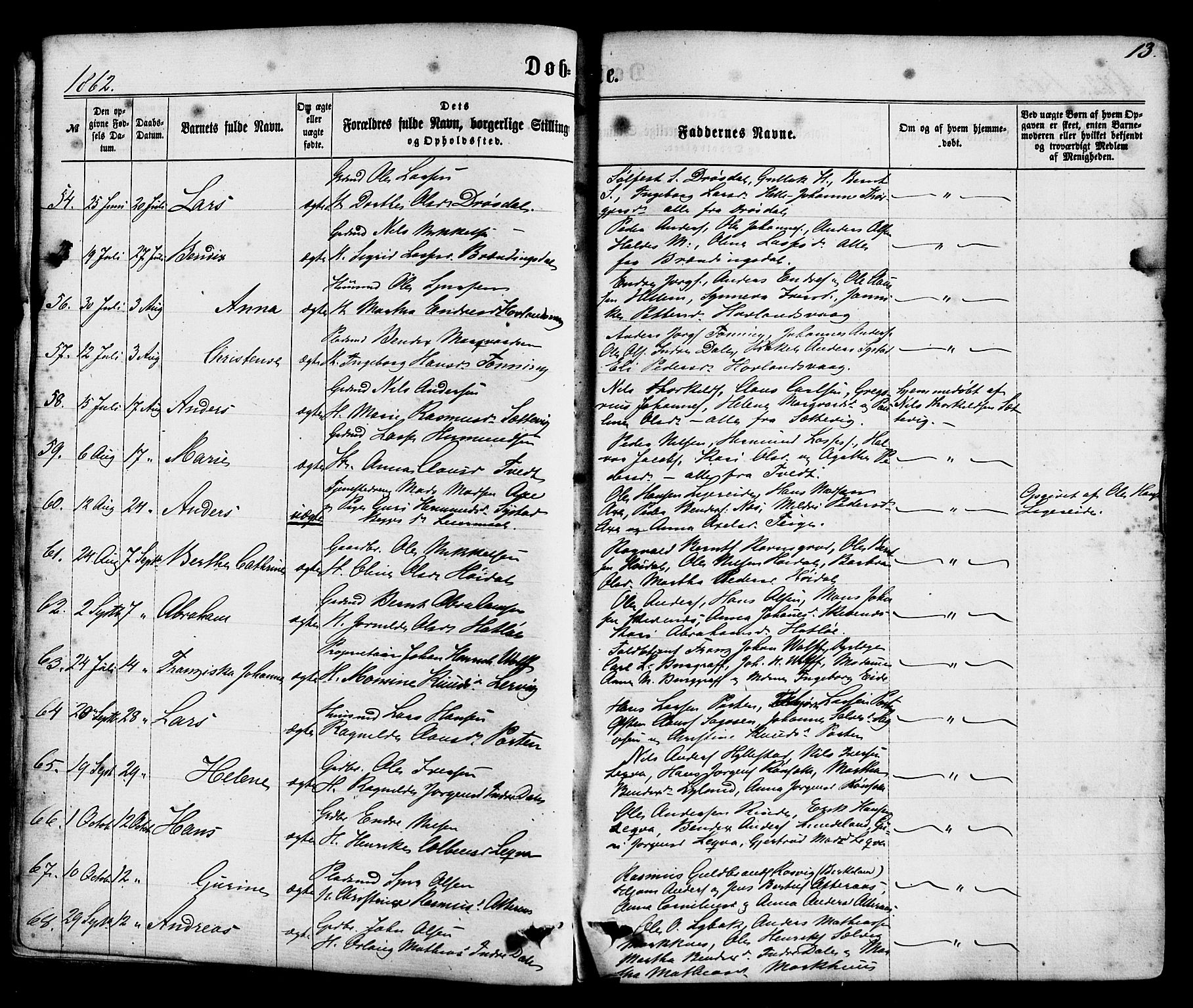 Hyllestad sokneprestembete, AV/SAB-A-80401: Parish register (official) no. A 1, 1861-1886, p. 13