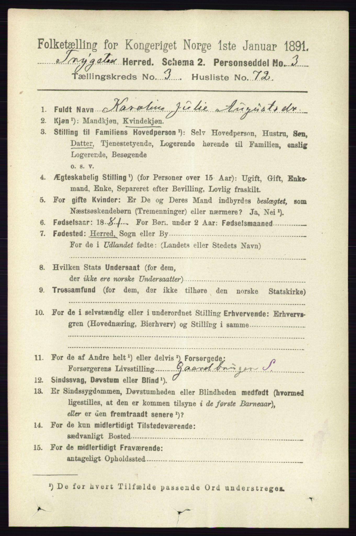 RA, 1891 Census for 0122 Trøgstad, 1891, p. 1506