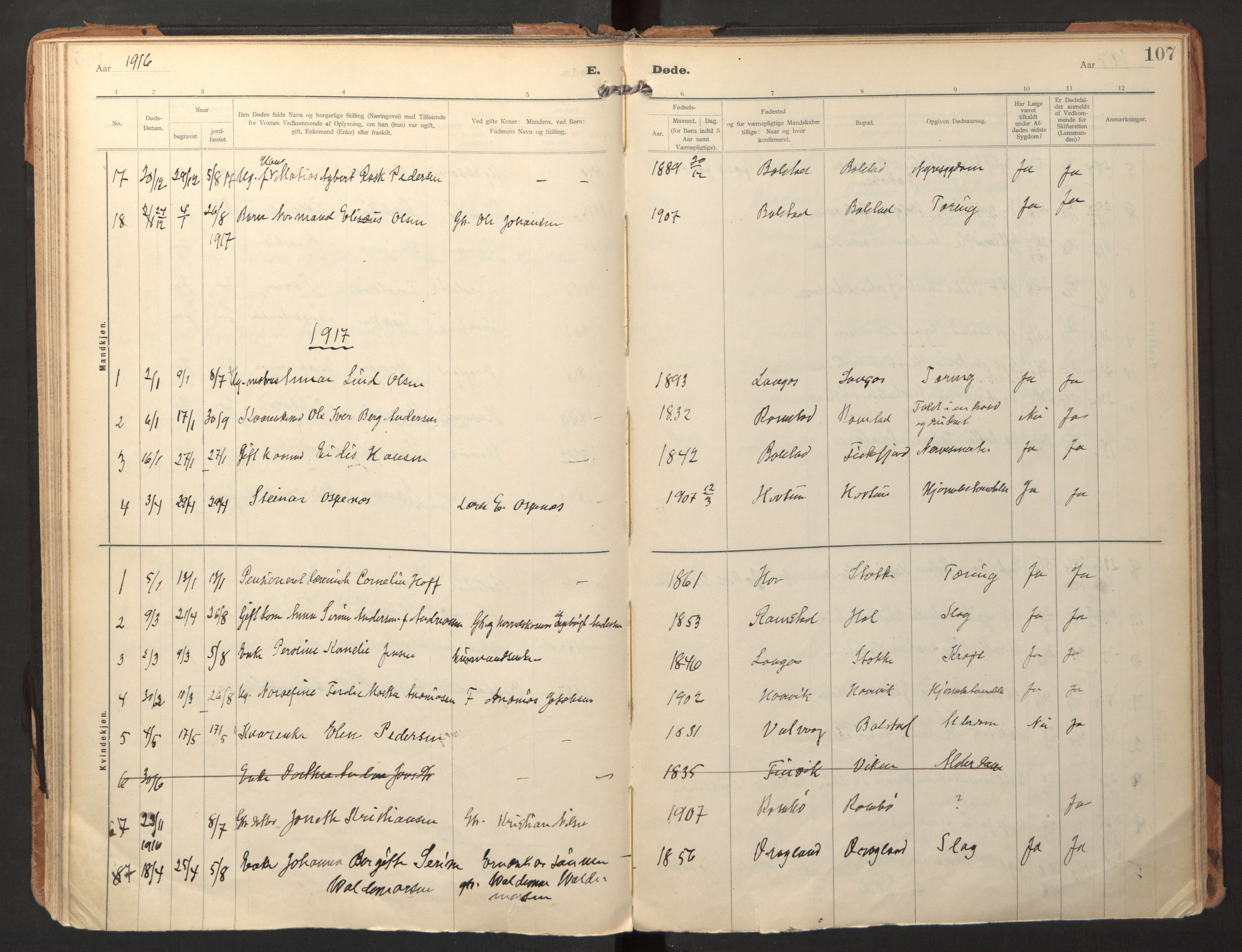 Ministerialprotokoller, klokkerbøker og fødselsregistre - Nordland, AV/SAT-A-1459/865/L0928: Parish register (official) no. 865A06, 1913-1926, p. 107
