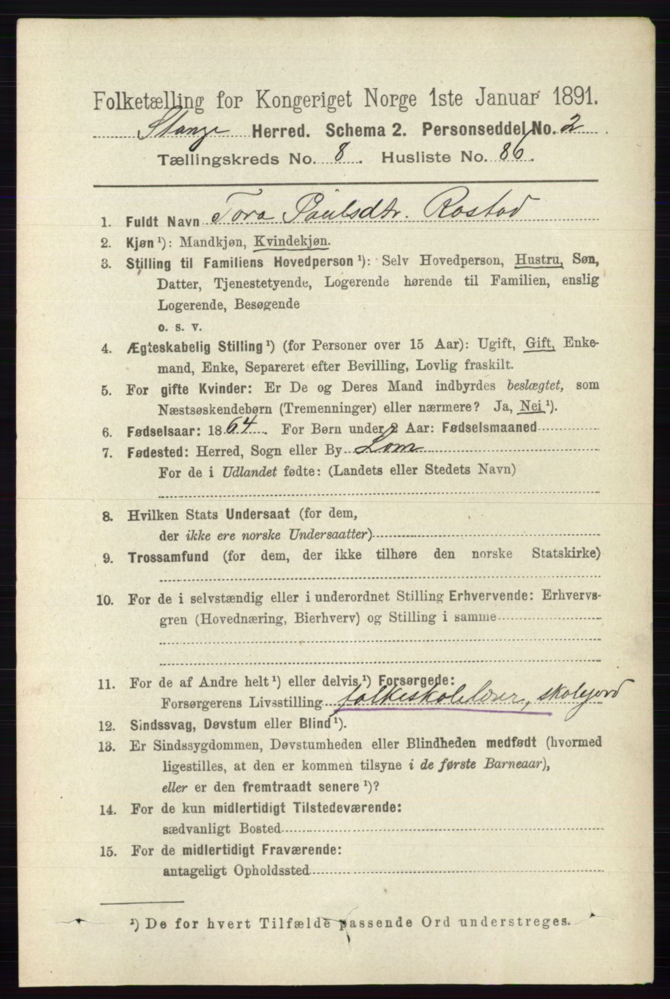 RA, 1891 census for 0417 Stange, 1891, p. 5924