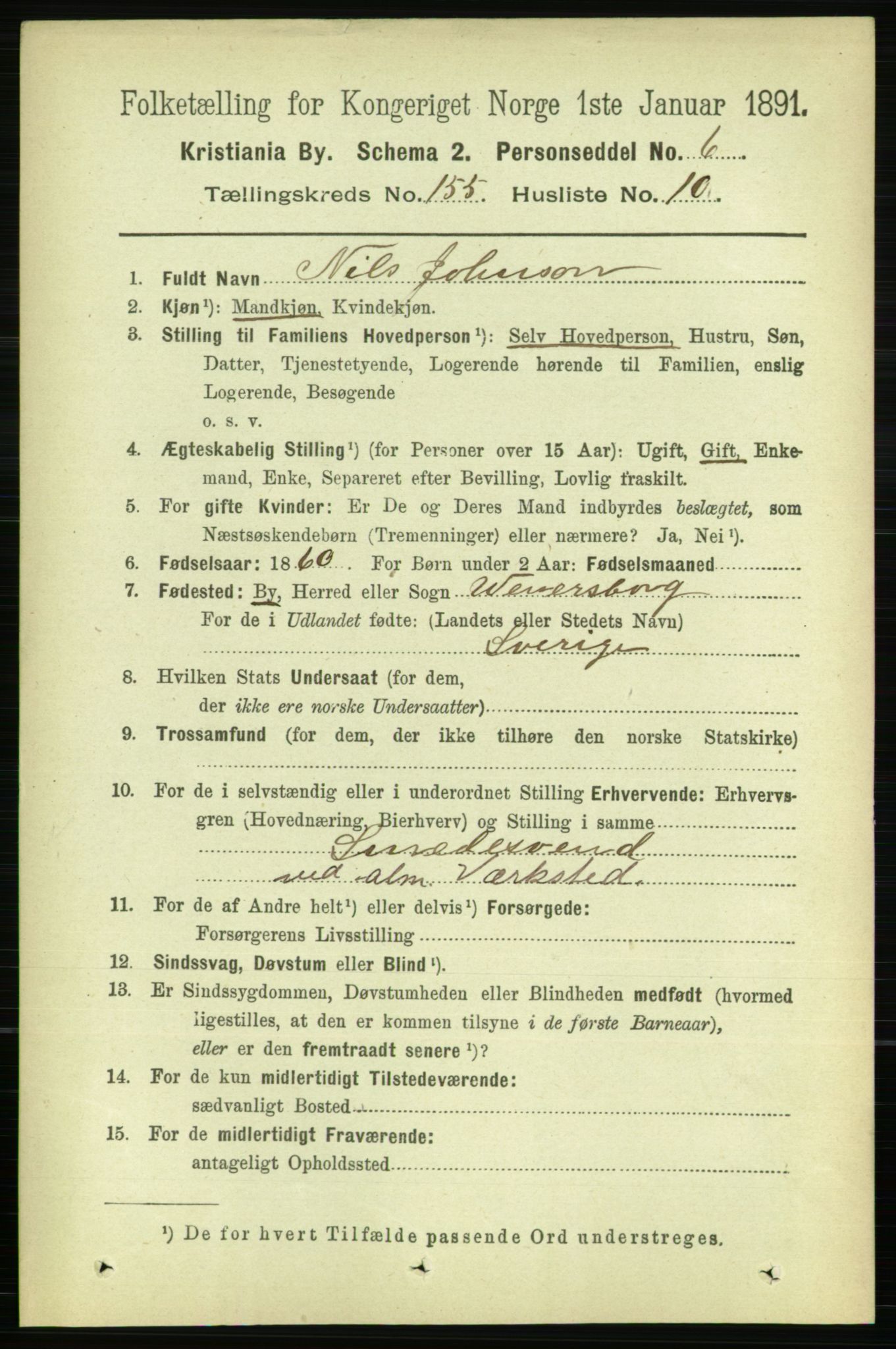 RA, 1891 census for 0301 Kristiania, 1891, p. 88426