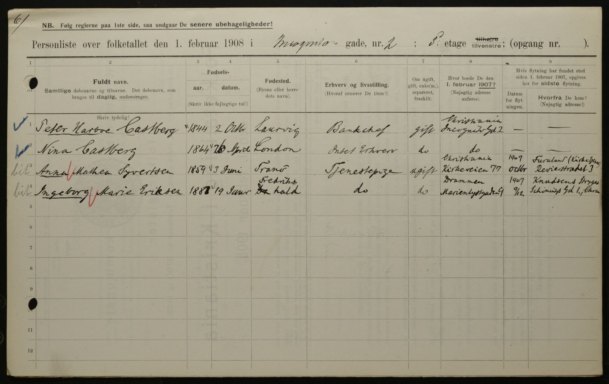 OBA, Municipal Census 1908 for Kristiania, 1908, p. 39506