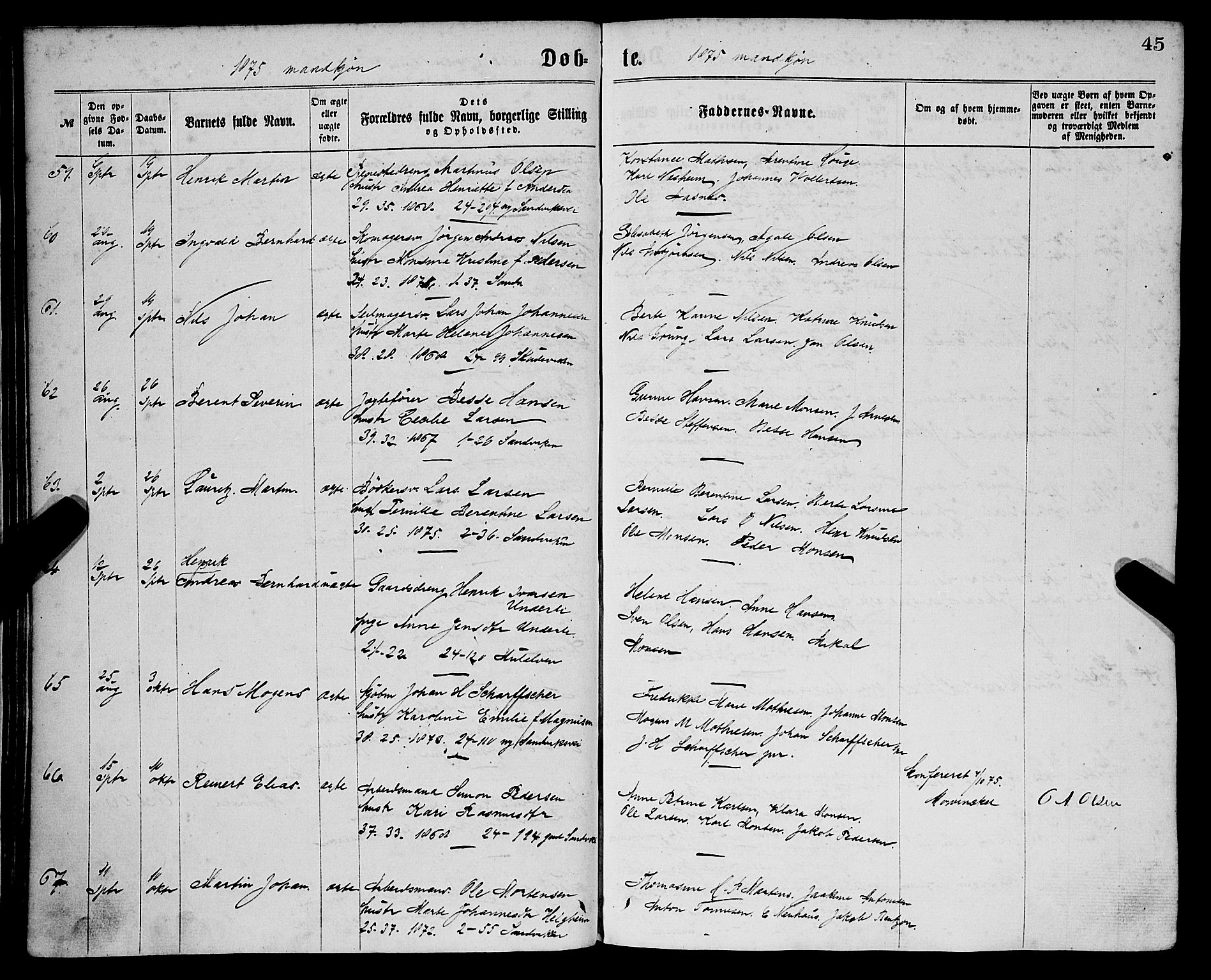 Sandviken Sokneprestembete, AV/SAB-A-77601/H/Ha/L0001: Parish register (official) no. A 1, 1867-1877, p. 45