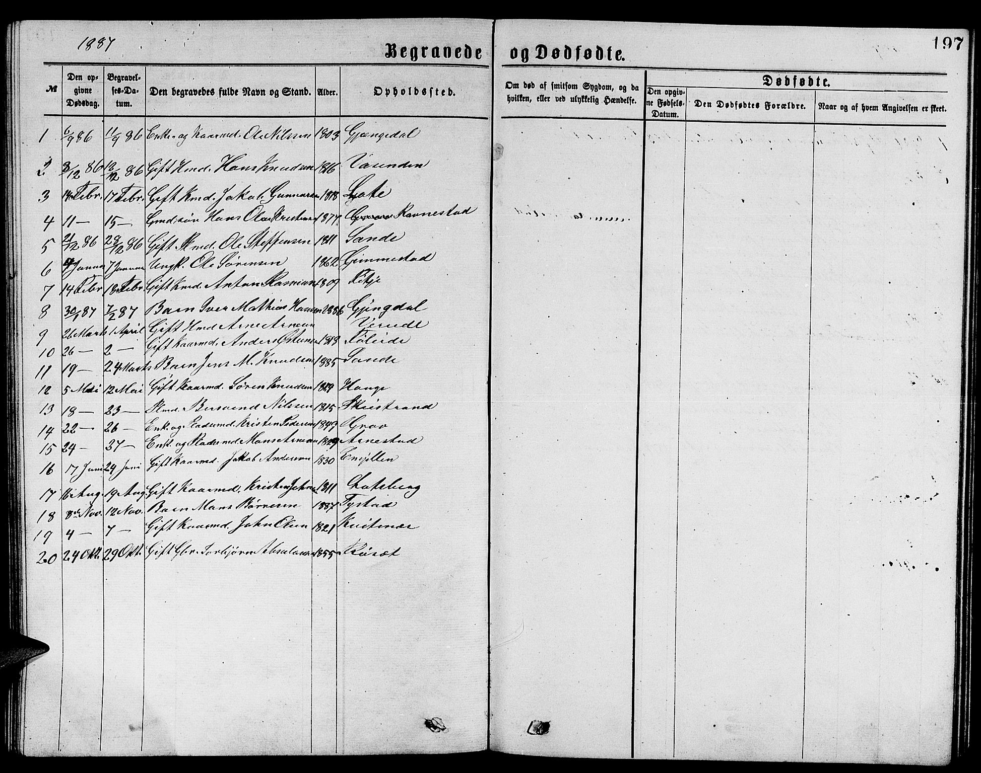 Gloppen sokneprestembete, SAB/A-80101/H/Hab/Habb/L0001: Parish register (copy) no. B 1, 1872-1888, p. 197