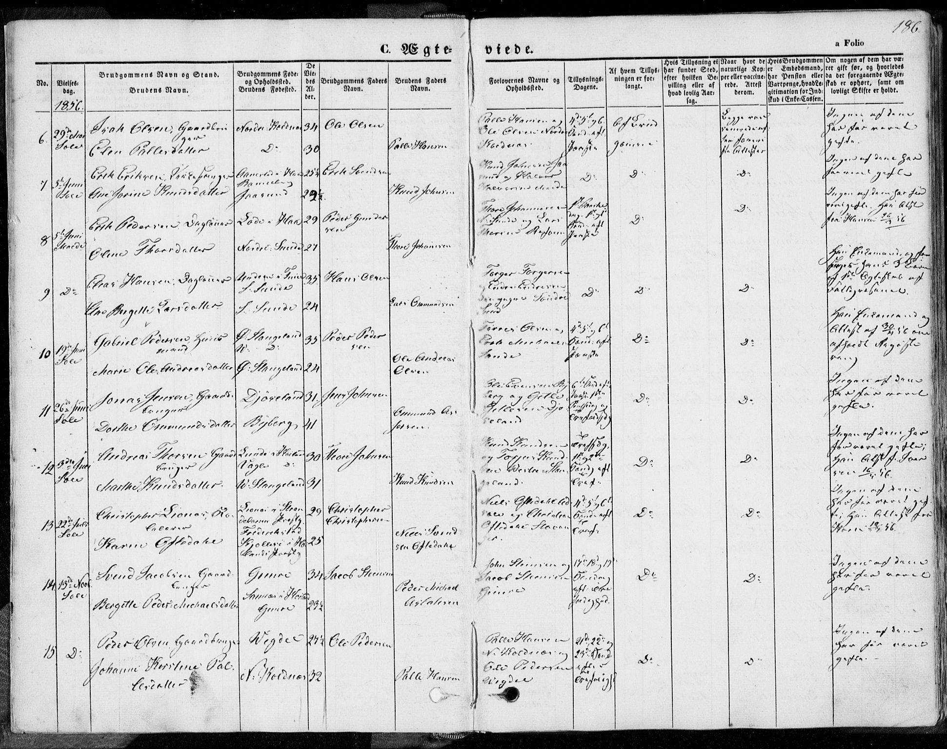 Håland sokneprestkontor, SAST/A-101802/001/30BA/L0008: Parish register (official) no. A 7.2, 1854-1870, p. 186
