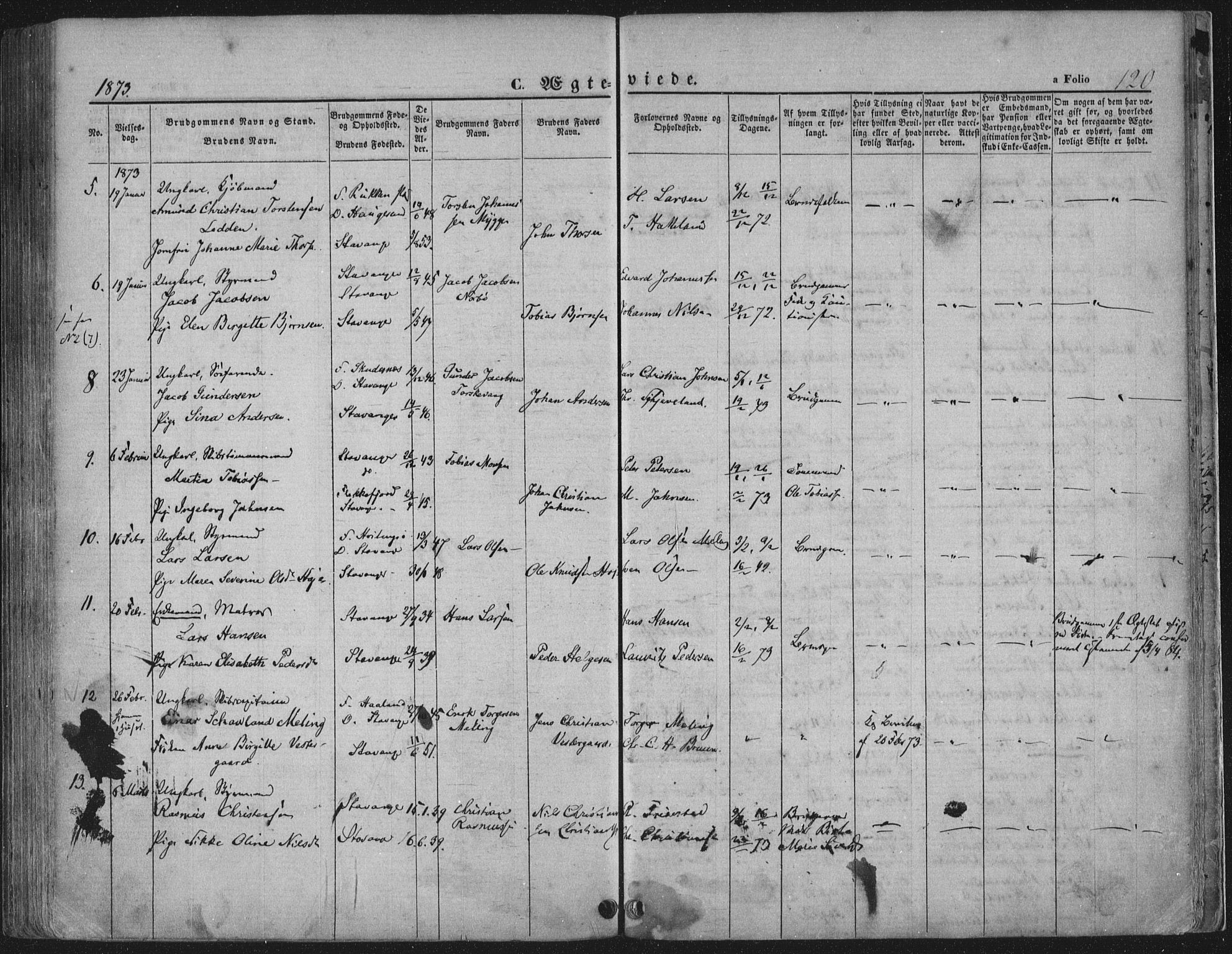 Domkirken sokneprestkontor, AV/SAST-A-101812/001/30/30BA/L0019: Parish register (official) no. A 18, 1857-1877, p. 120