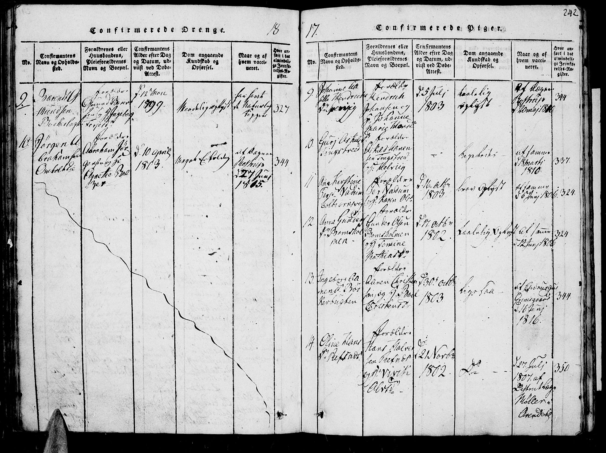 Øyestad sokneprestkontor, AV/SAK-1111-0049/F/Fb/L0003: Parish register (copy) no. B 3, 1816-1827, p. 242