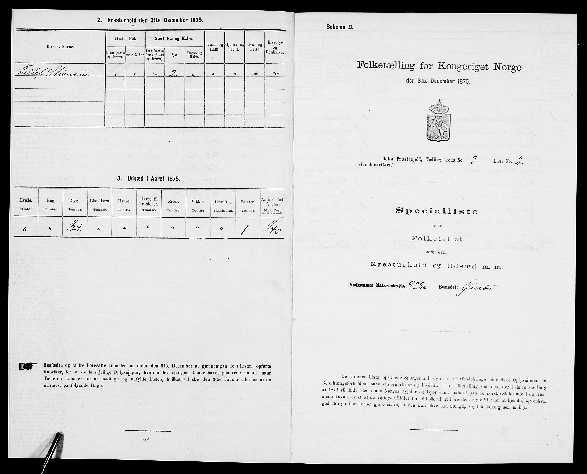 SAK, 1875 census for 0914L Holt/Holt, 1875, p. 408