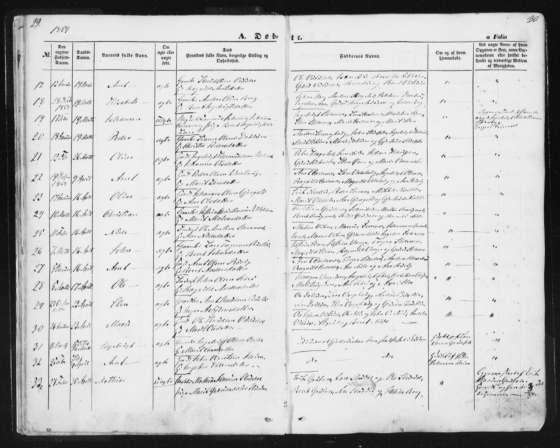 Ministerialprotokoller, klokkerbøker og fødselsregistre - Sør-Trøndelag, AV/SAT-A-1456/630/L0494: Parish register (official) no. 630A07, 1852-1868, p. 29-30