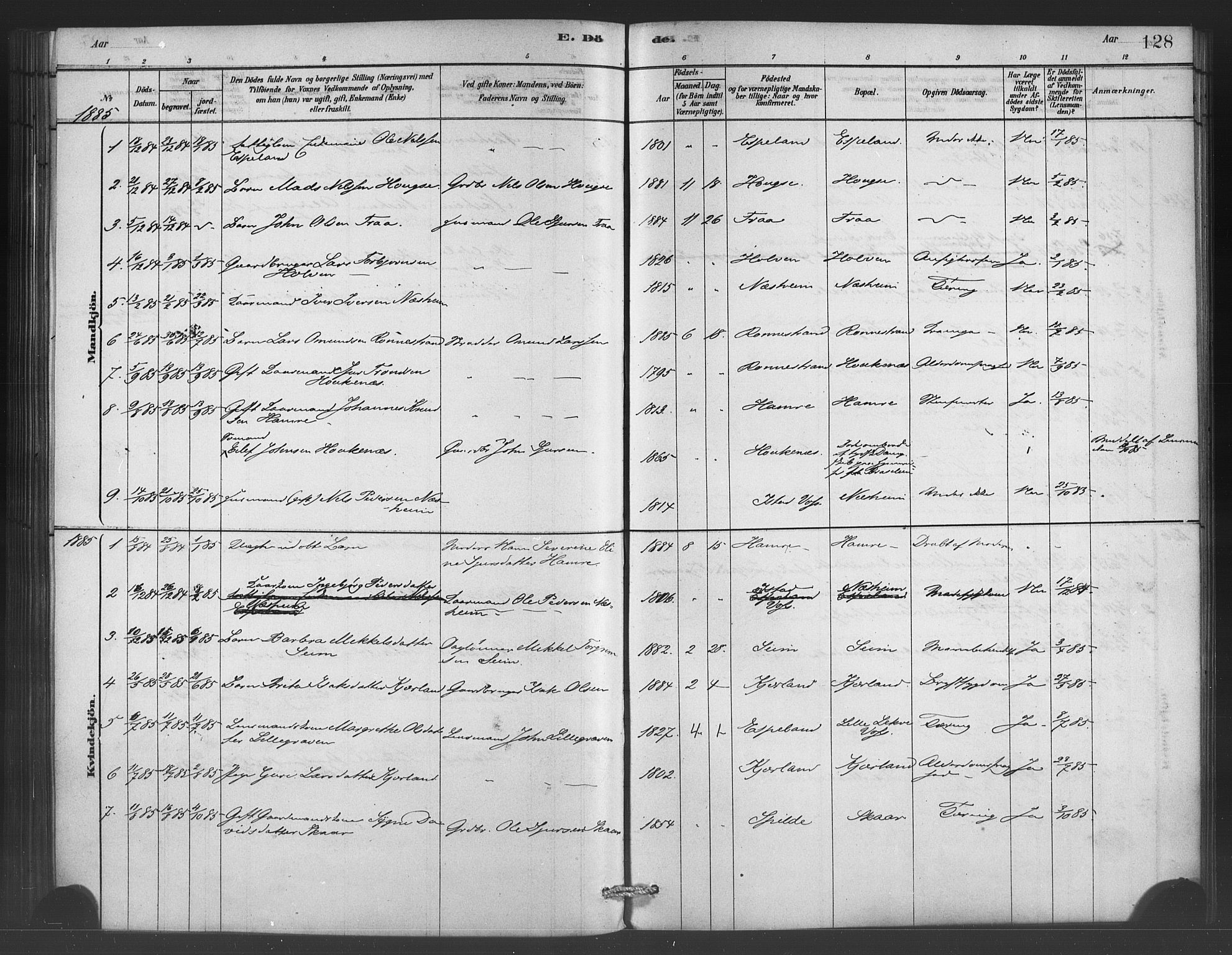 Ulvik sokneprestembete, SAB/A-78801/H/Haa: Parish register (official) no. C 1, 1878-1903, p. 128