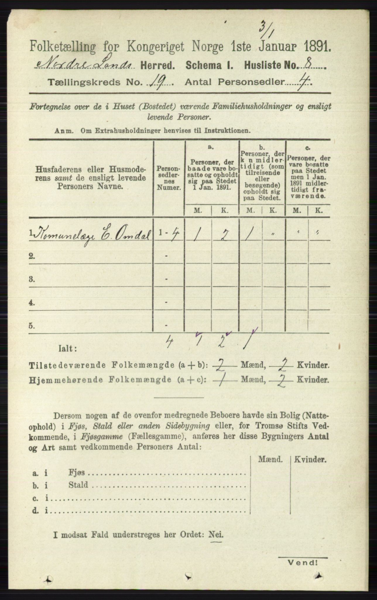 RA, 1891 census for 0538 Nordre Land, 1891, p. 4601