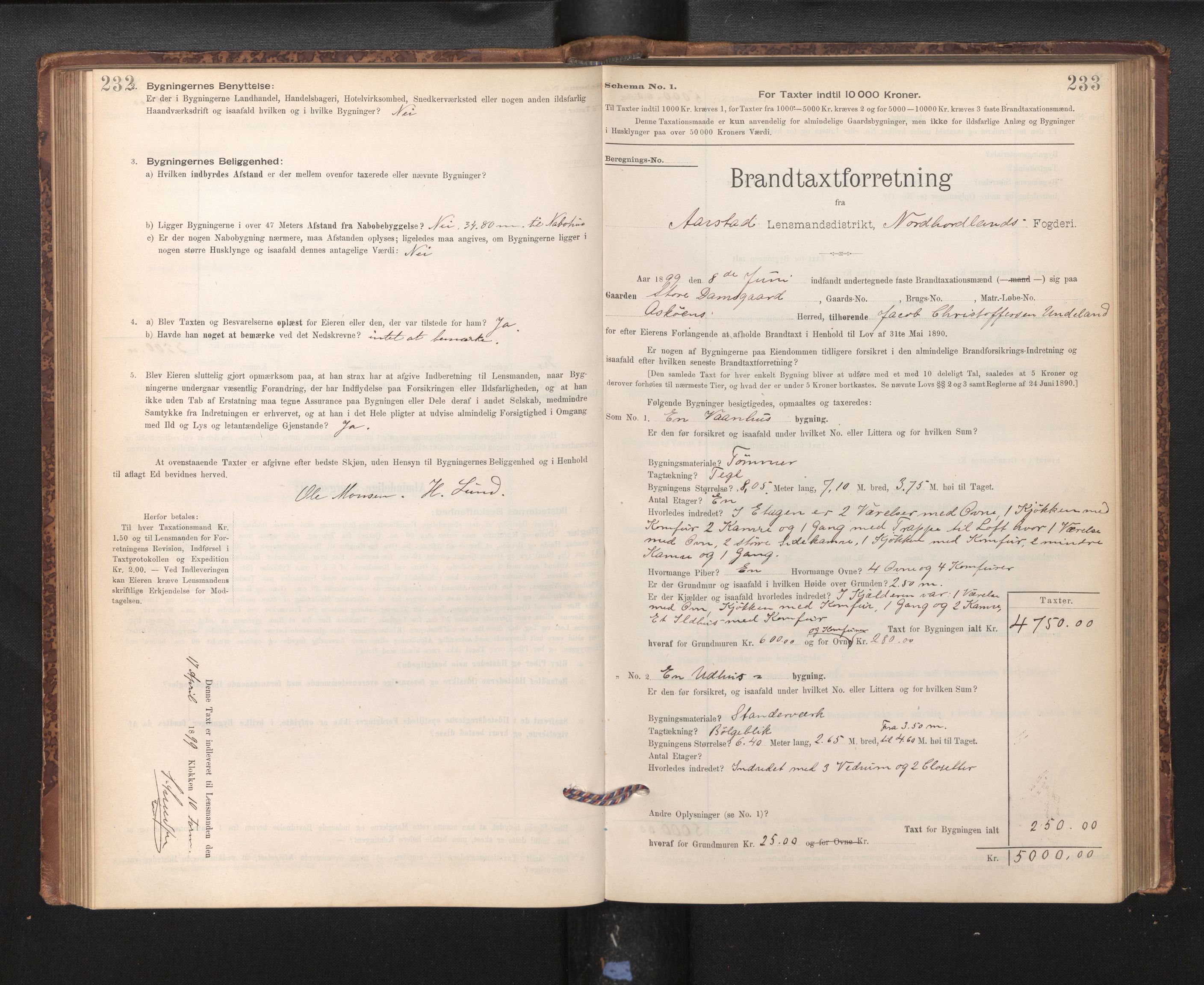 Lensmannen i Årstad, AV/SAB-A-36201/0012/L0011: Branntakstprotokoll,skjematakst, 1895-1901, p. 232-233