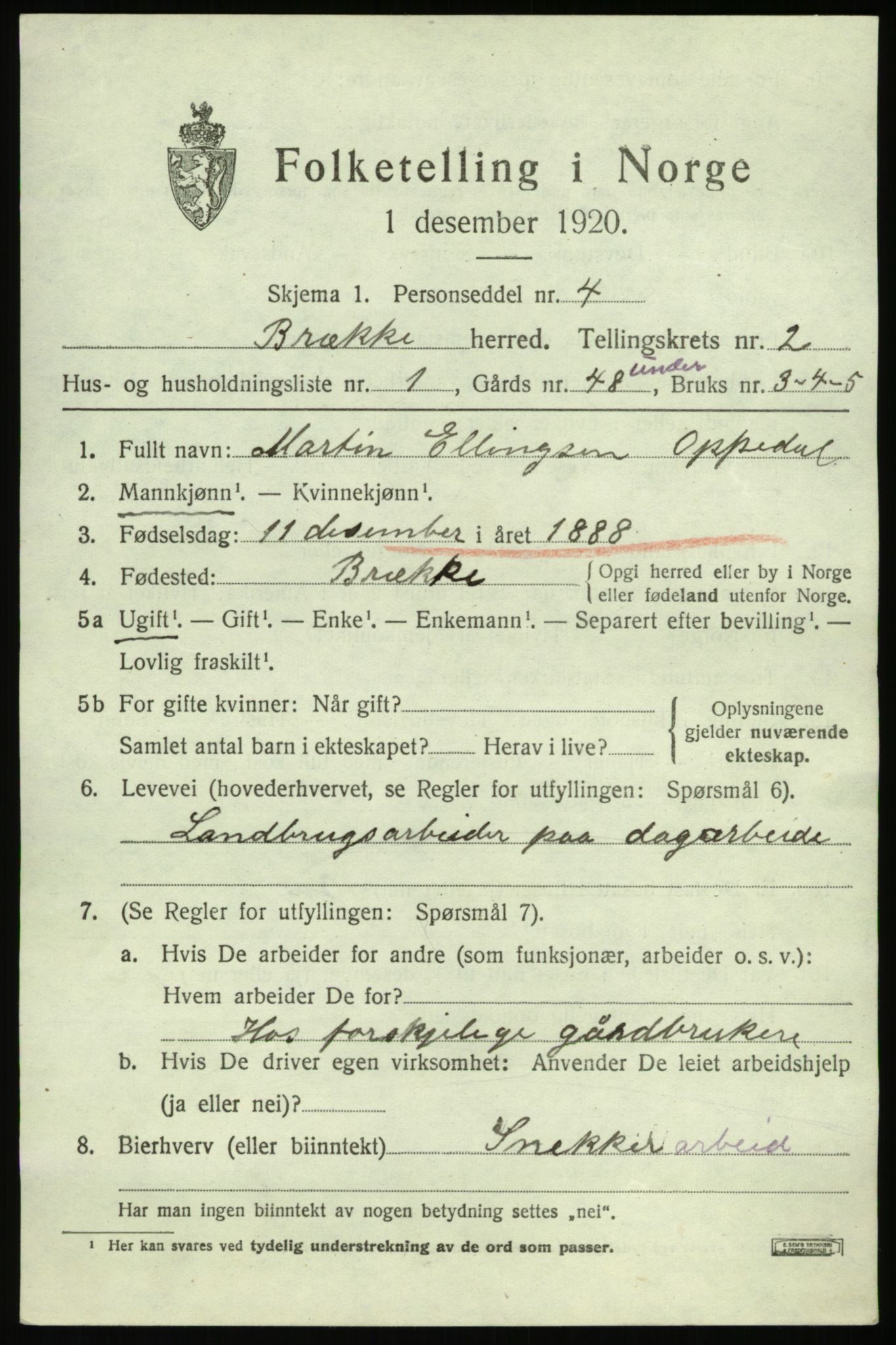 SAB, 1920 census for Brekke, 1920, p. 574