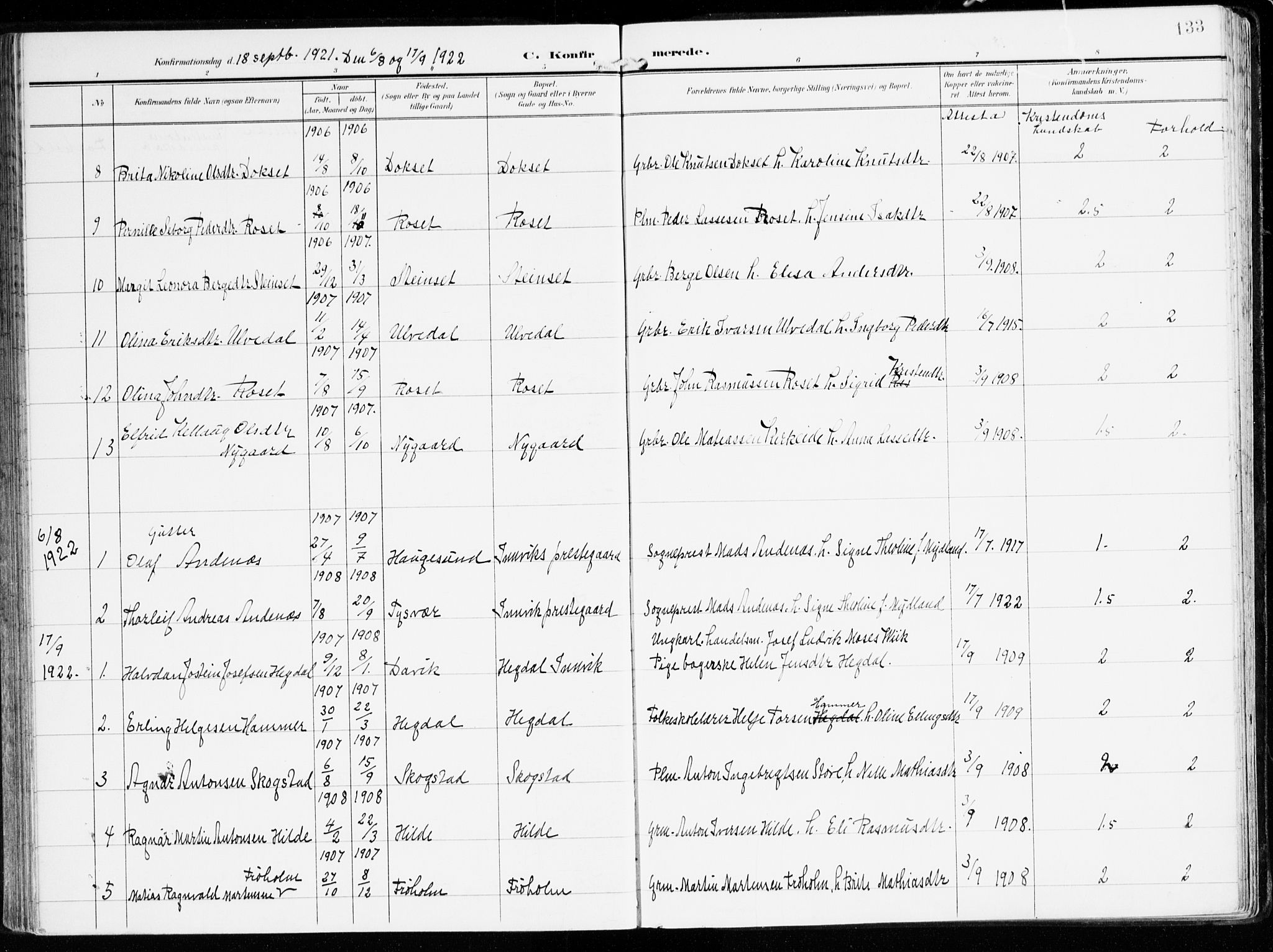 Innvik sokneprestembete, AV/SAB-A-80501: Parish register (official) no. B 2, 1903-1929, p. 133