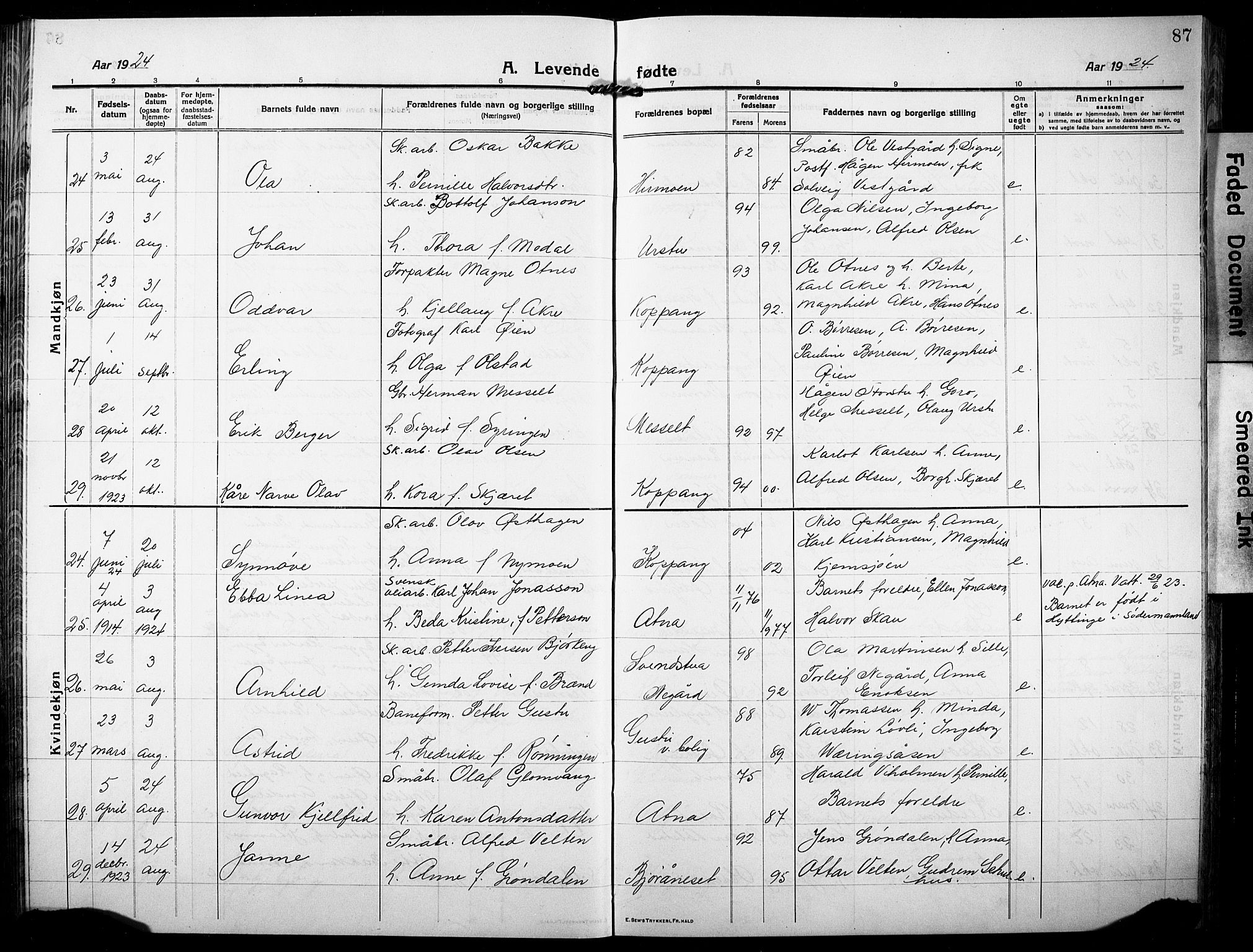 Stor-Elvdal prestekontor, AV/SAH-PREST-052/H/Ha/Hab/L0005: Parish register (copy) no. 5, 1913-1932, p. 87