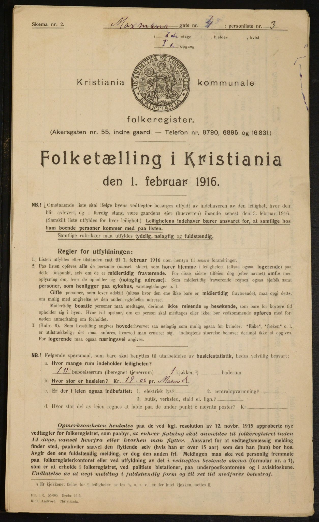 OBA, Municipal Census 1916 for Kristiania, 1916, p. 66419