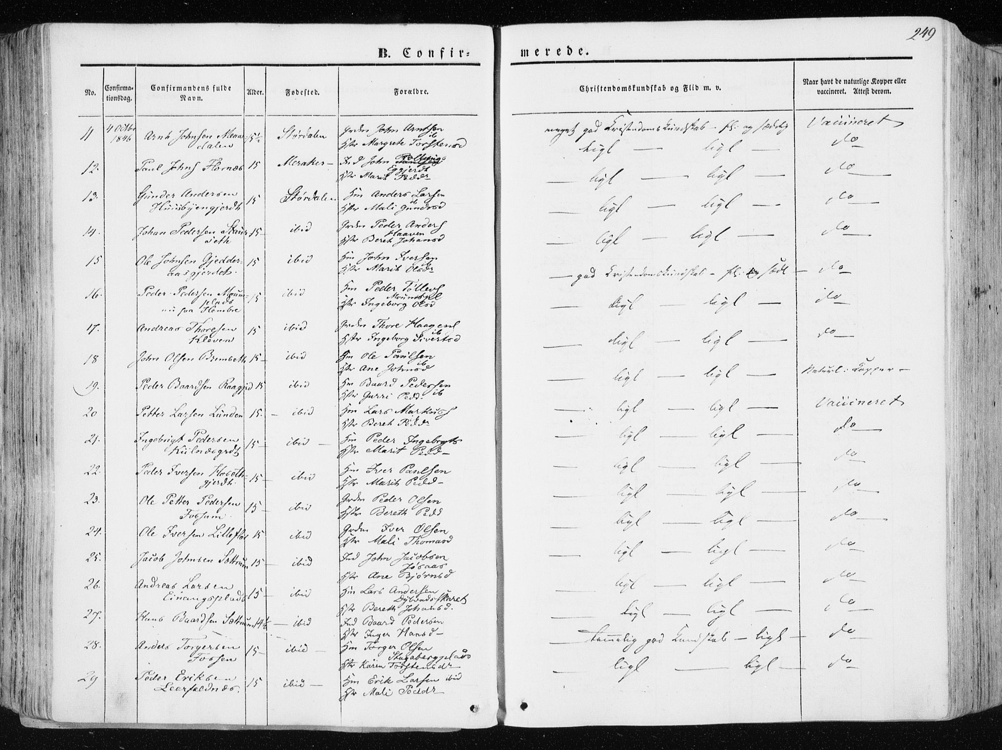 Ministerialprotokoller, klokkerbøker og fødselsregistre - Nord-Trøndelag, AV/SAT-A-1458/709/L0074: Parish register (official) no. 709A14, 1845-1858, p. 249