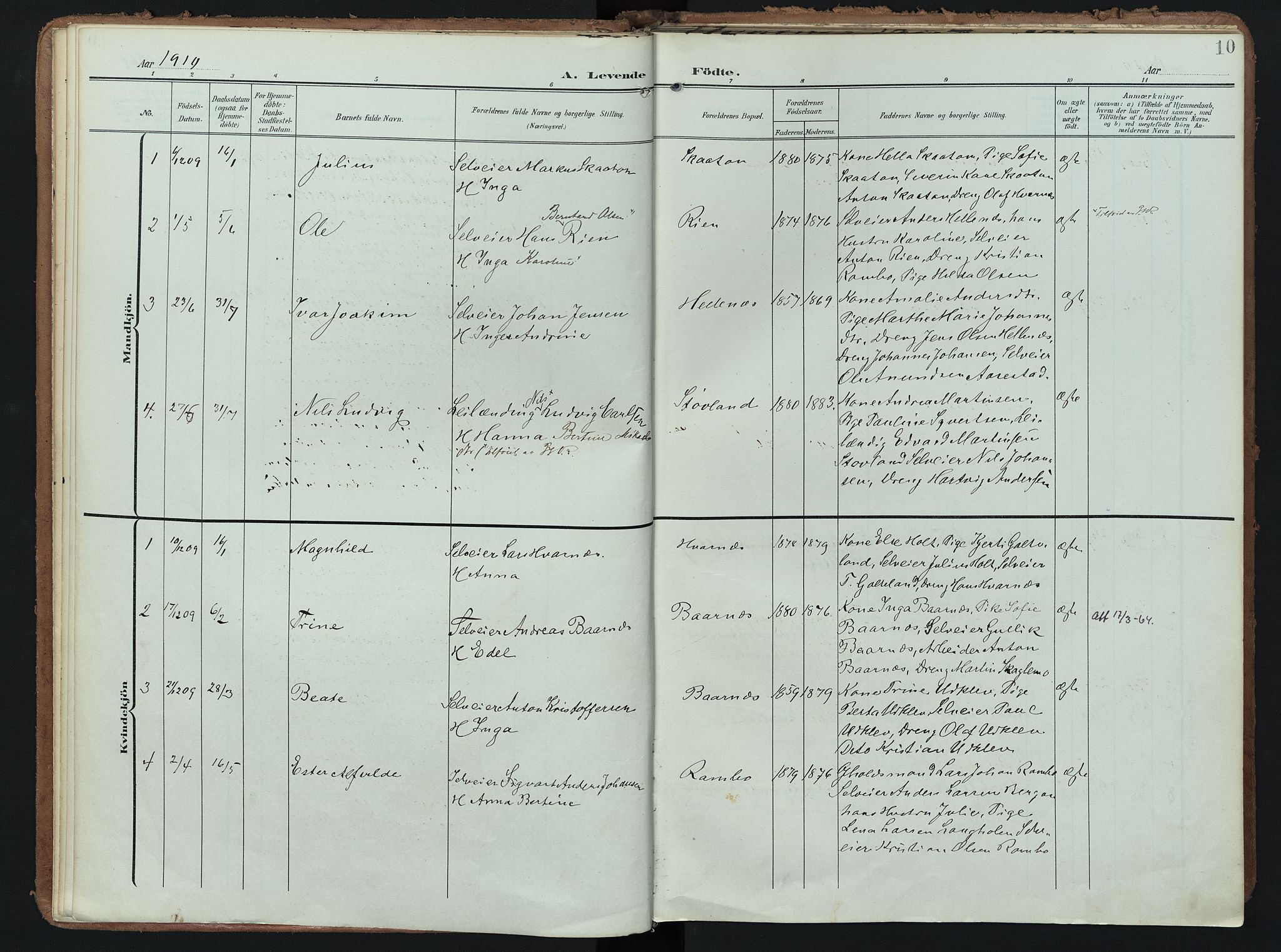 Hedrum kirkebøker, AV/SAKO-A-344/F/Fc/L0002: Parish register (official) no. III 2, 1907-1930, p. 10