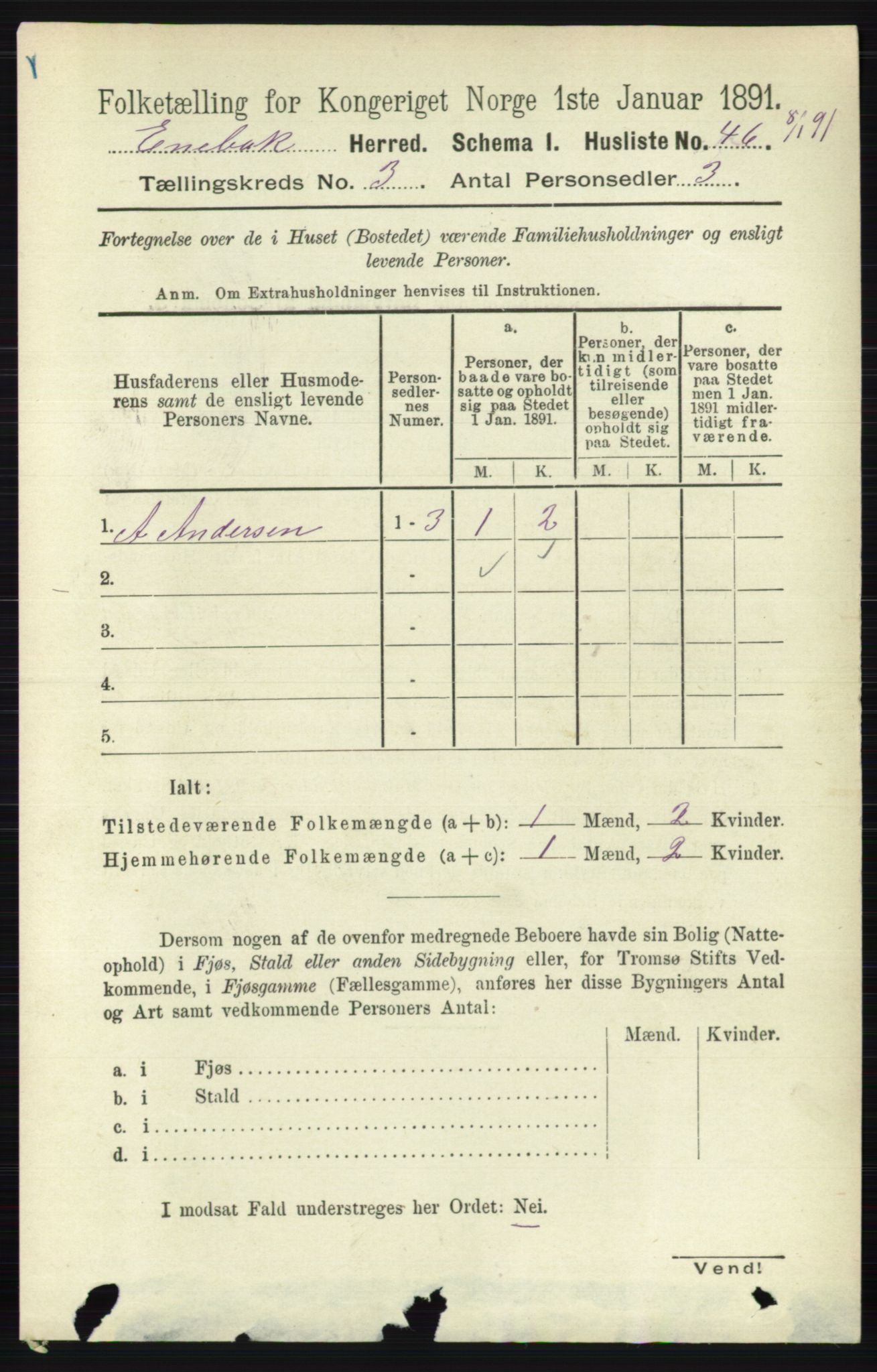 RA, 1891 census for 0229 Enebakk, 1891, p. 1117