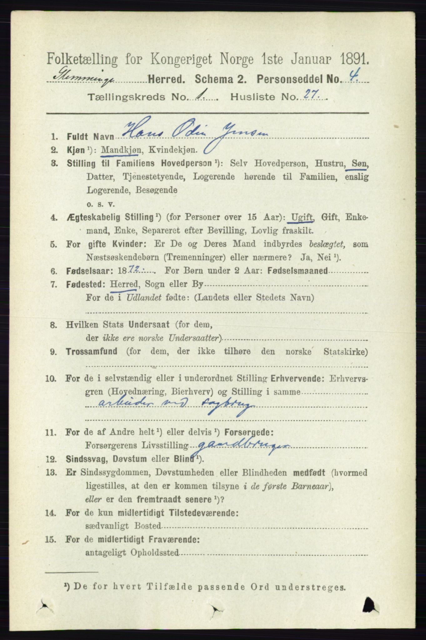 RA, 1891 census for 0132 Glemmen, 1891, p. 276