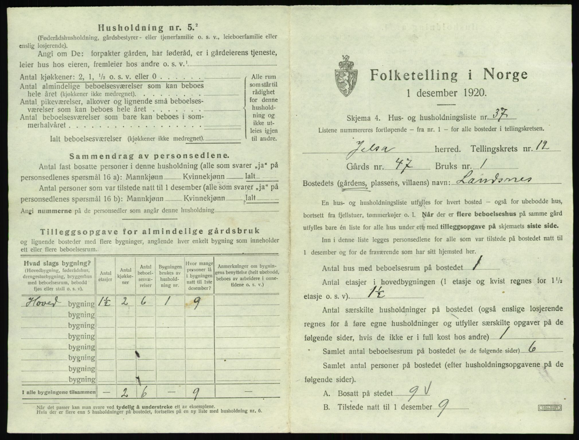 SAST, 1920 census for Jelsa, 1920, p. 662