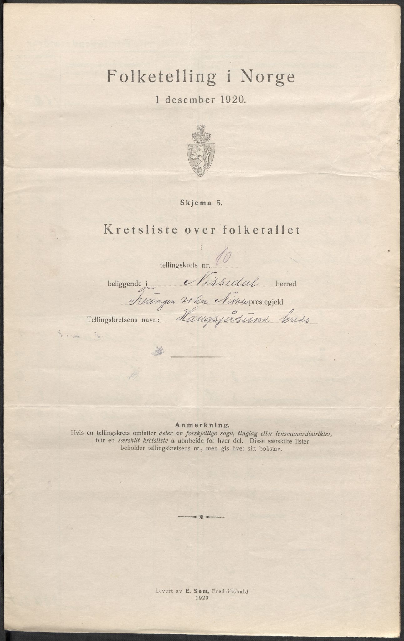 SAKO, 1920 census for Nissedal, 1920, p. 32