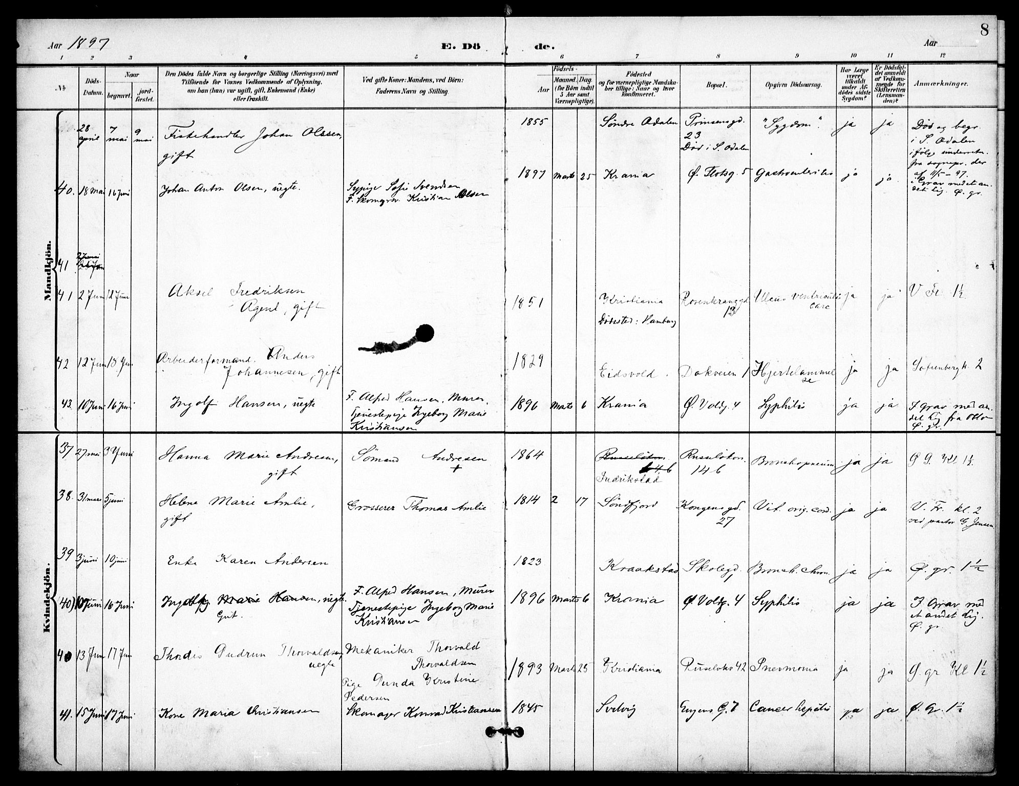 Johannes prestekontor Kirkebøker, AV/SAO-A-10852/F/Fa/L0008: Parish register (official) no. 8, 1897-1917, p. 8