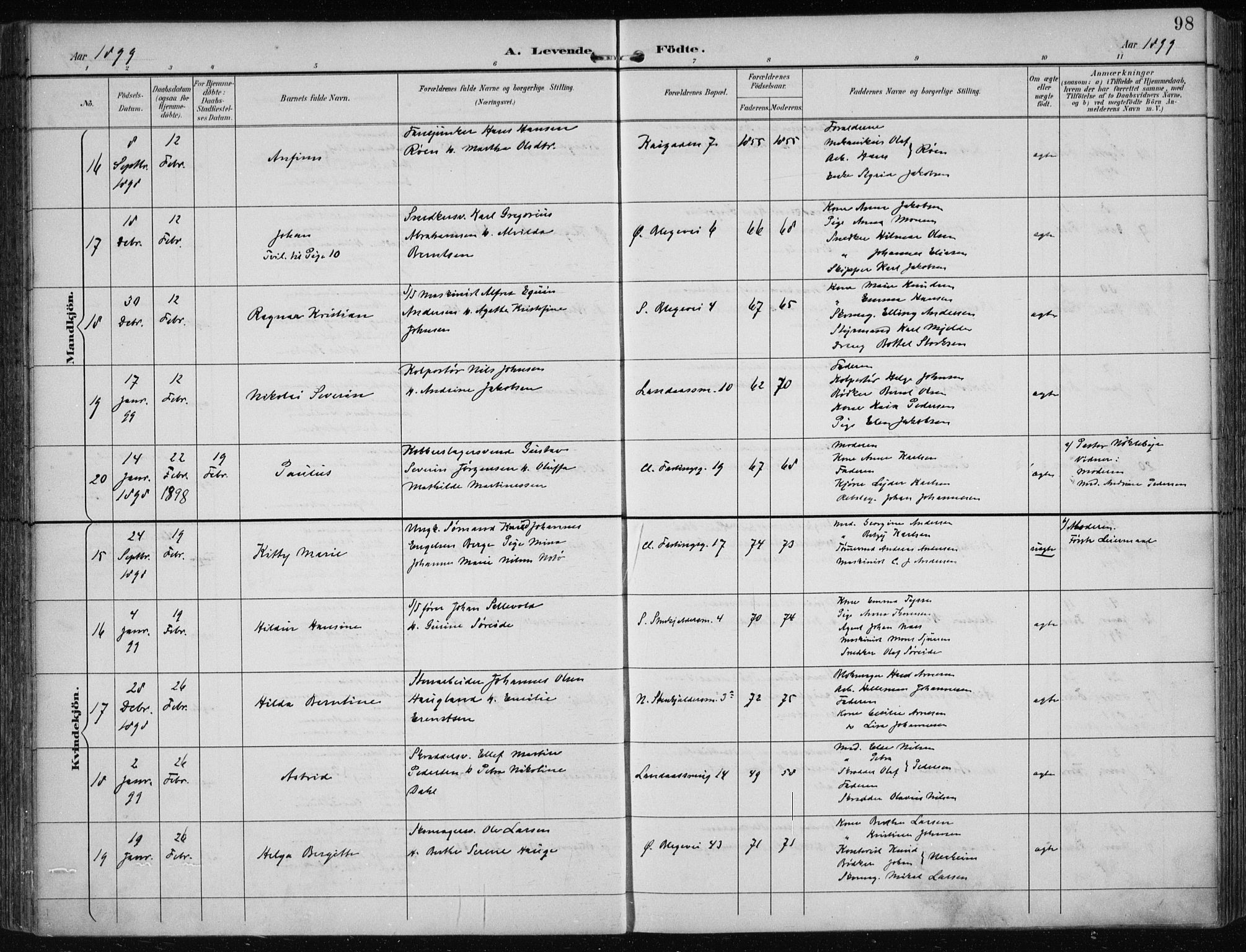 Korskirken sokneprestembete, AV/SAB-A-76101/H/Hab: Parish register (copy) no. B 10, 1896-1905, p. 98