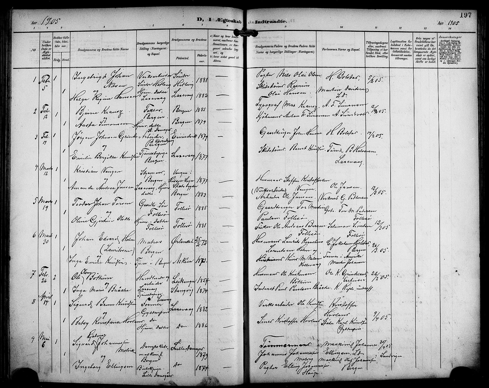 Laksevåg Sokneprestembete, SAB/A-76501/H/Ha/Hab/Haba/L0004: Parish register (copy) no. A 4, 1899-1909, p. 197