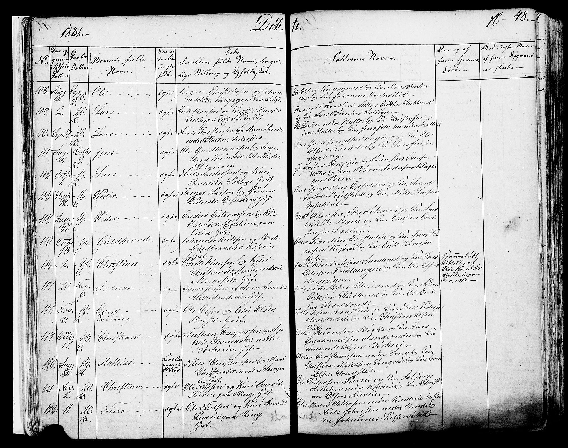 Ringsaker prestekontor, AV/SAH-PREST-014/K/Ka/L0007: Parish register (official) no. 7A, 1826-1837, p. 48