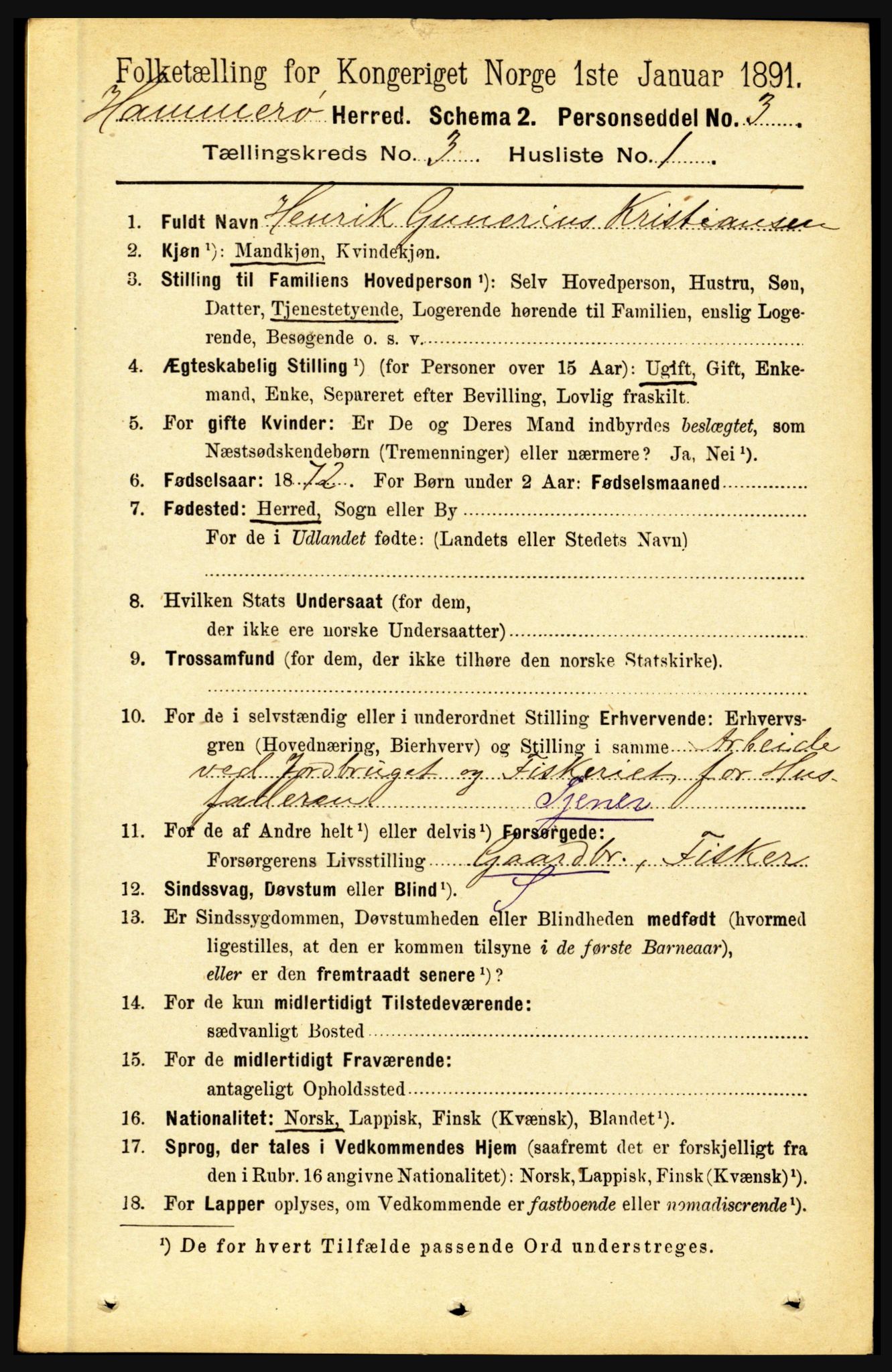 RA, 1891 census for 1849 Hamarøy, 1891, p. 1255