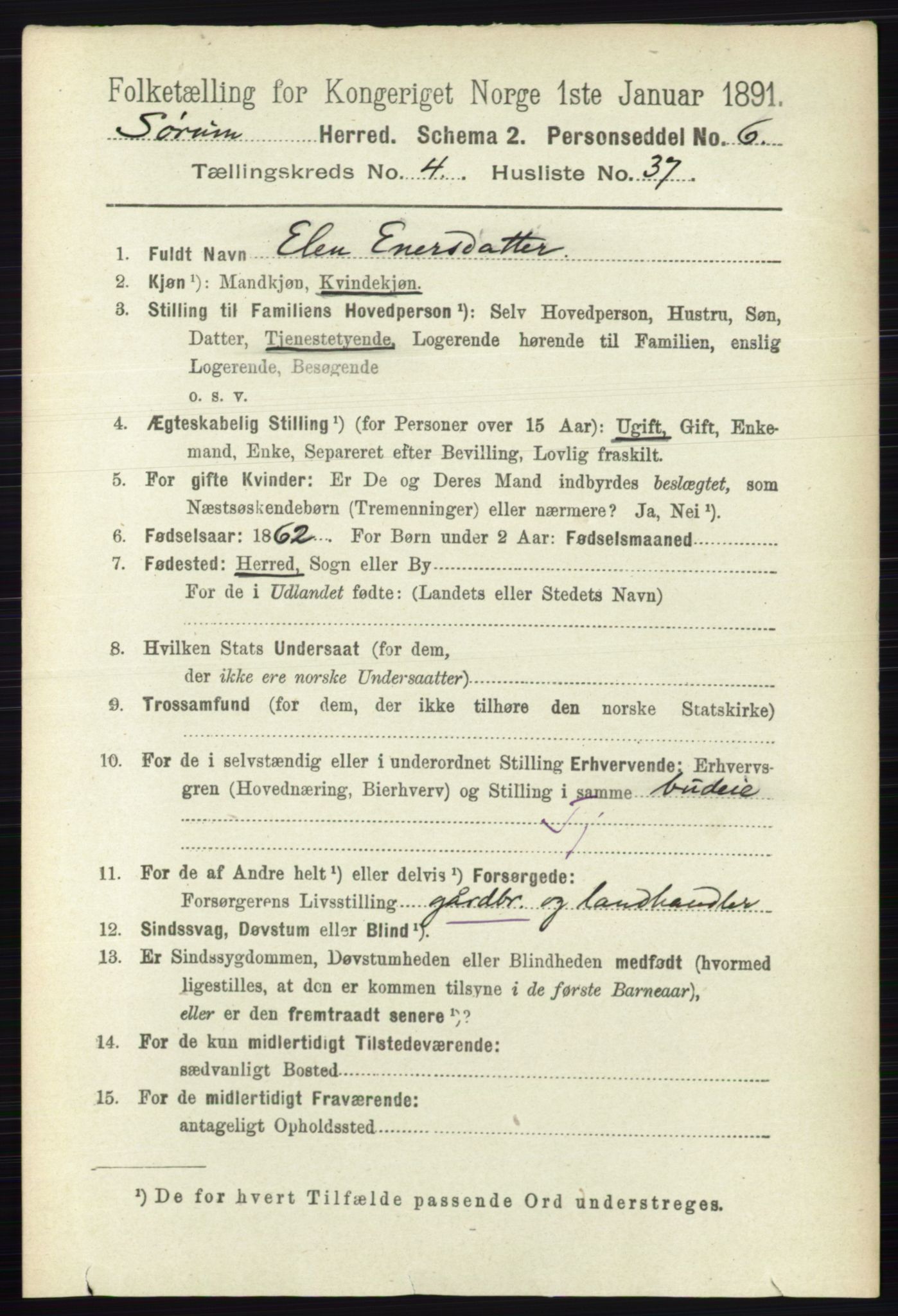 RA, 1891 census for 0226 Sørum, 1891, p. 2097