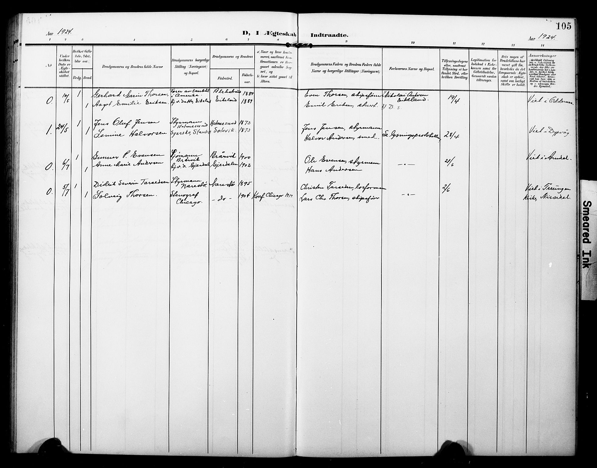 Dypvåg sokneprestkontor, AV/SAK-1111-0007/F/Fb/Fbb/L0005: Parish register (copy) no. B 5, 1905-1924, p. 105